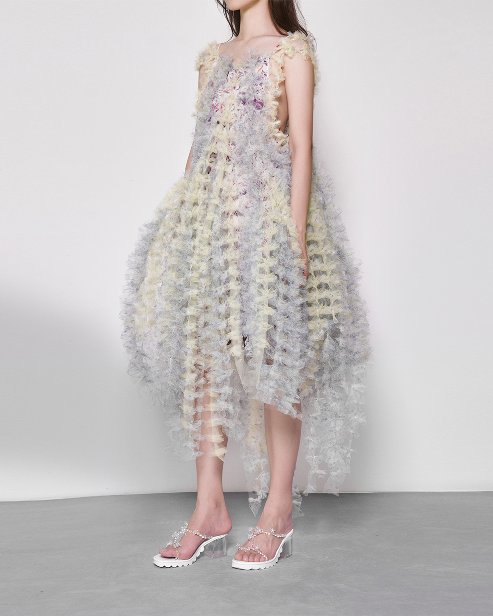 WOMEN GIRL STRAP PASTEL FLOWY STYLE YELLOW AIR RIBBON STRAP DRESS