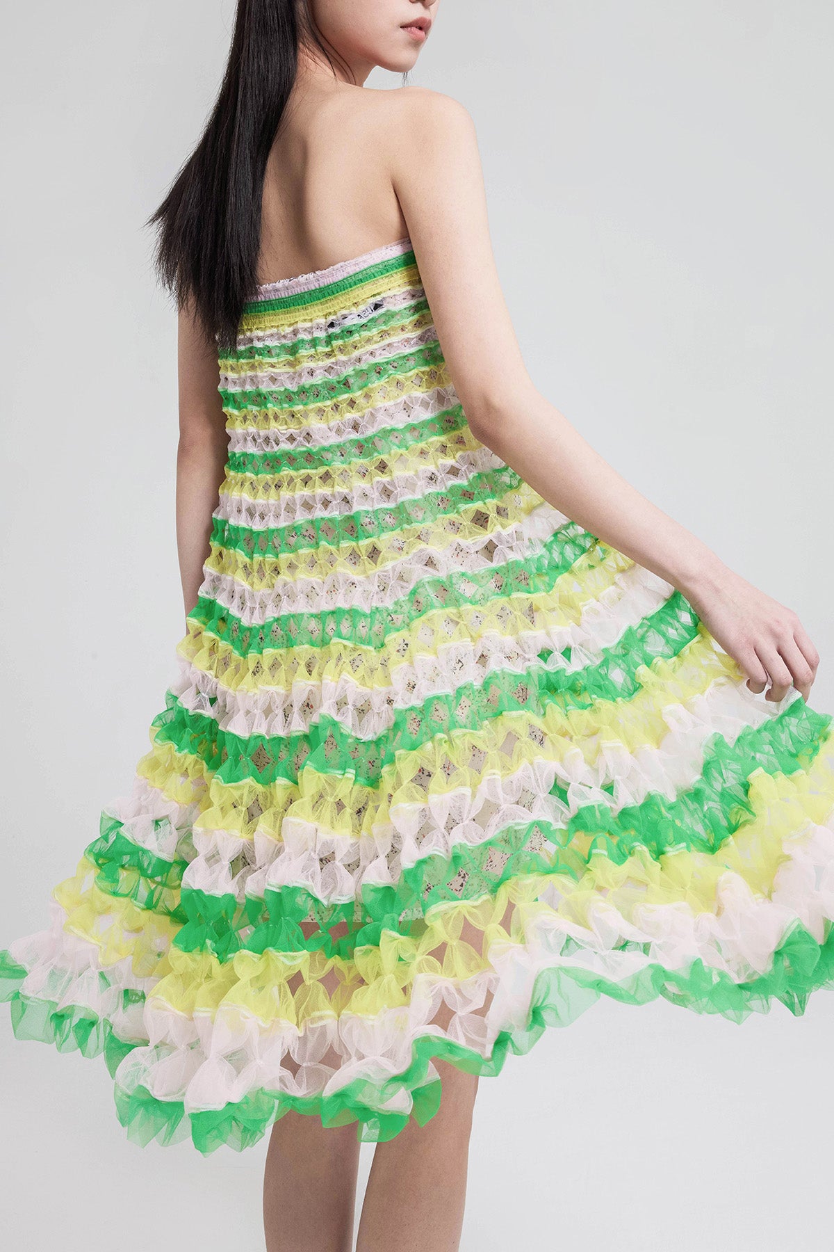 WOMEN GIRL SLEEVELESS STRAPLESS GREEN STYLE AIR RIBBON TUBE DRESS