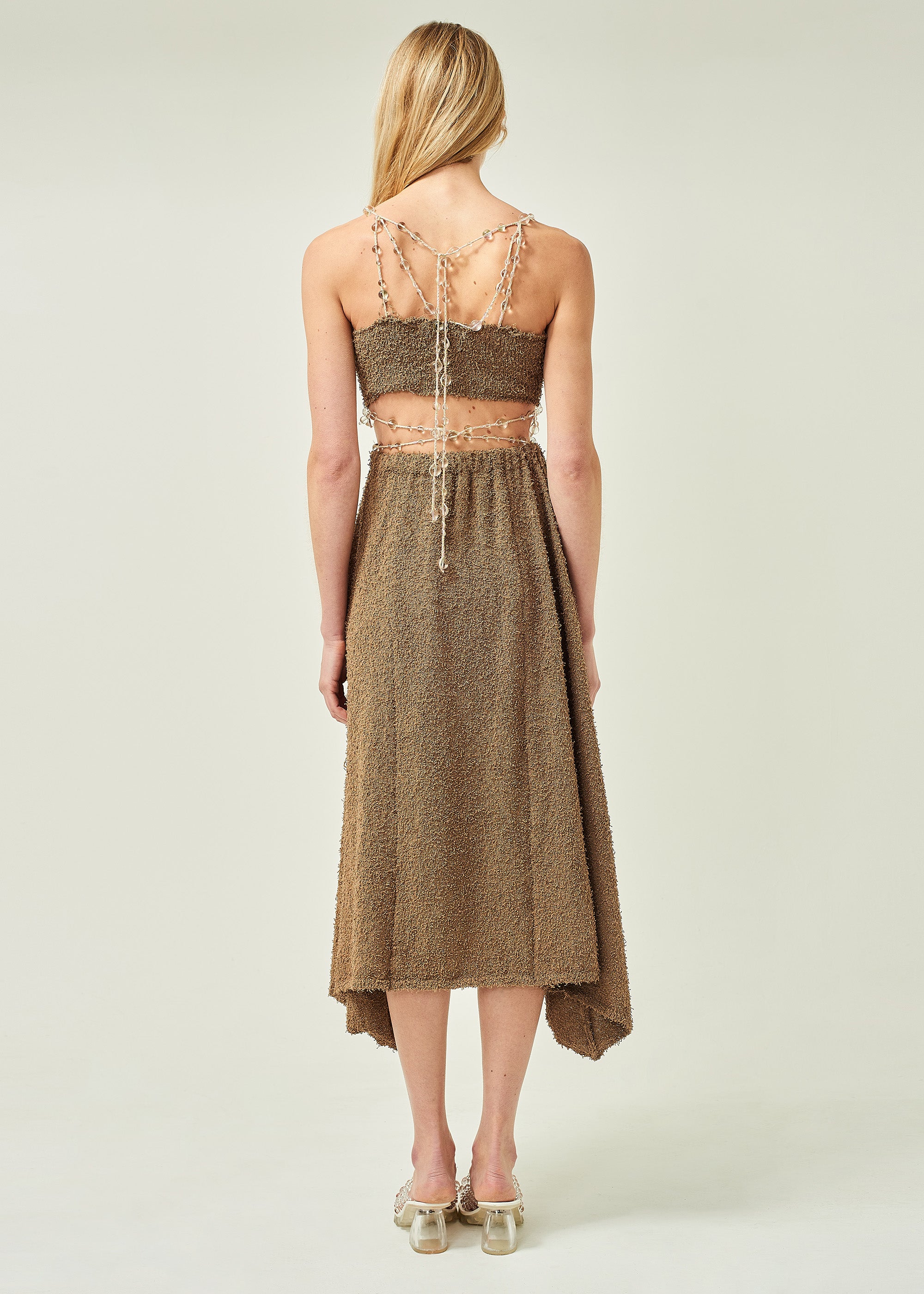 WOMEN SLEEVELESS STYLE MIDI CROP BEADED BANDEAU DRESS