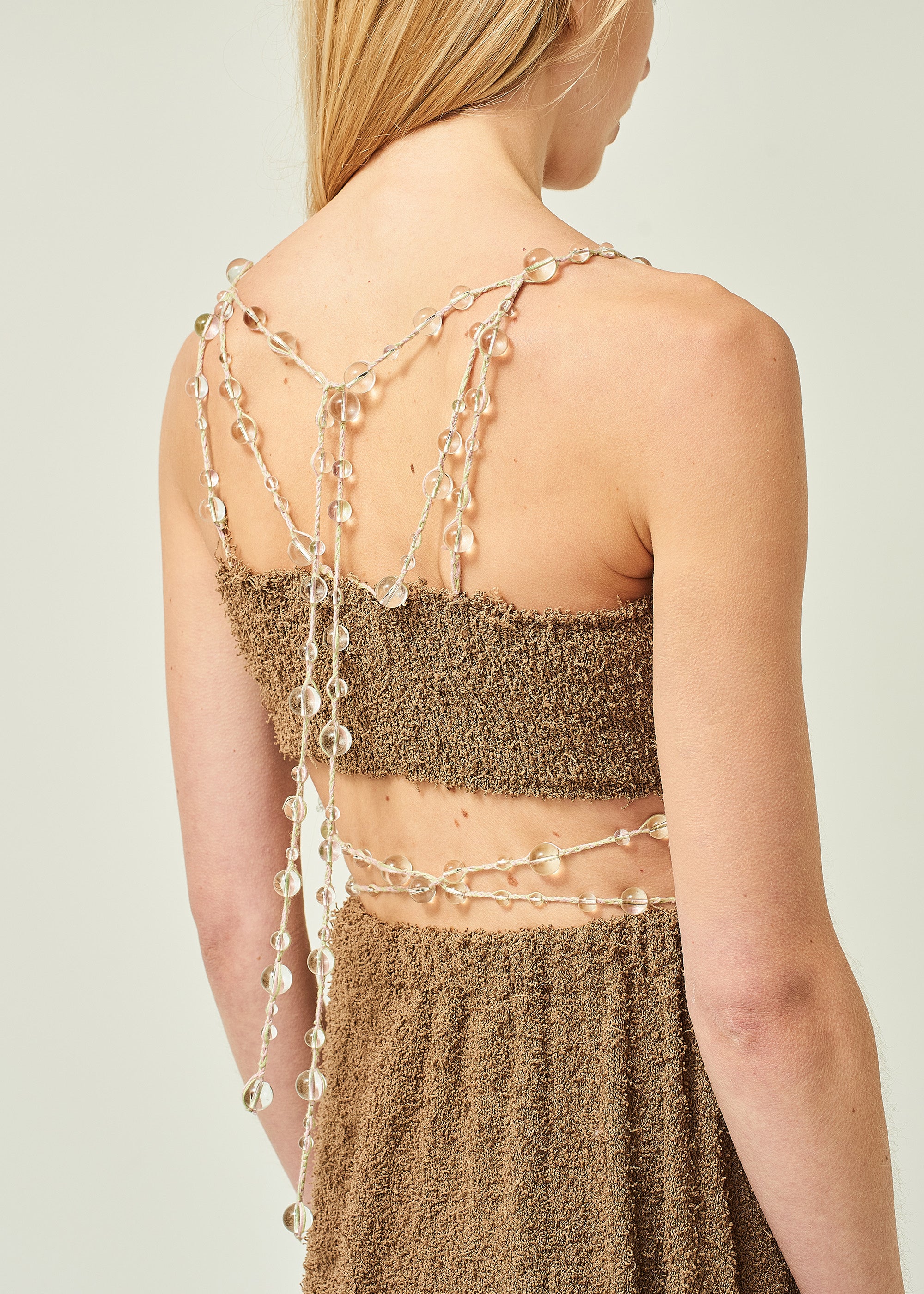 WOMEN SLEEVELESS STYLE MIDI CROP BEADED BANDEAU DRESS