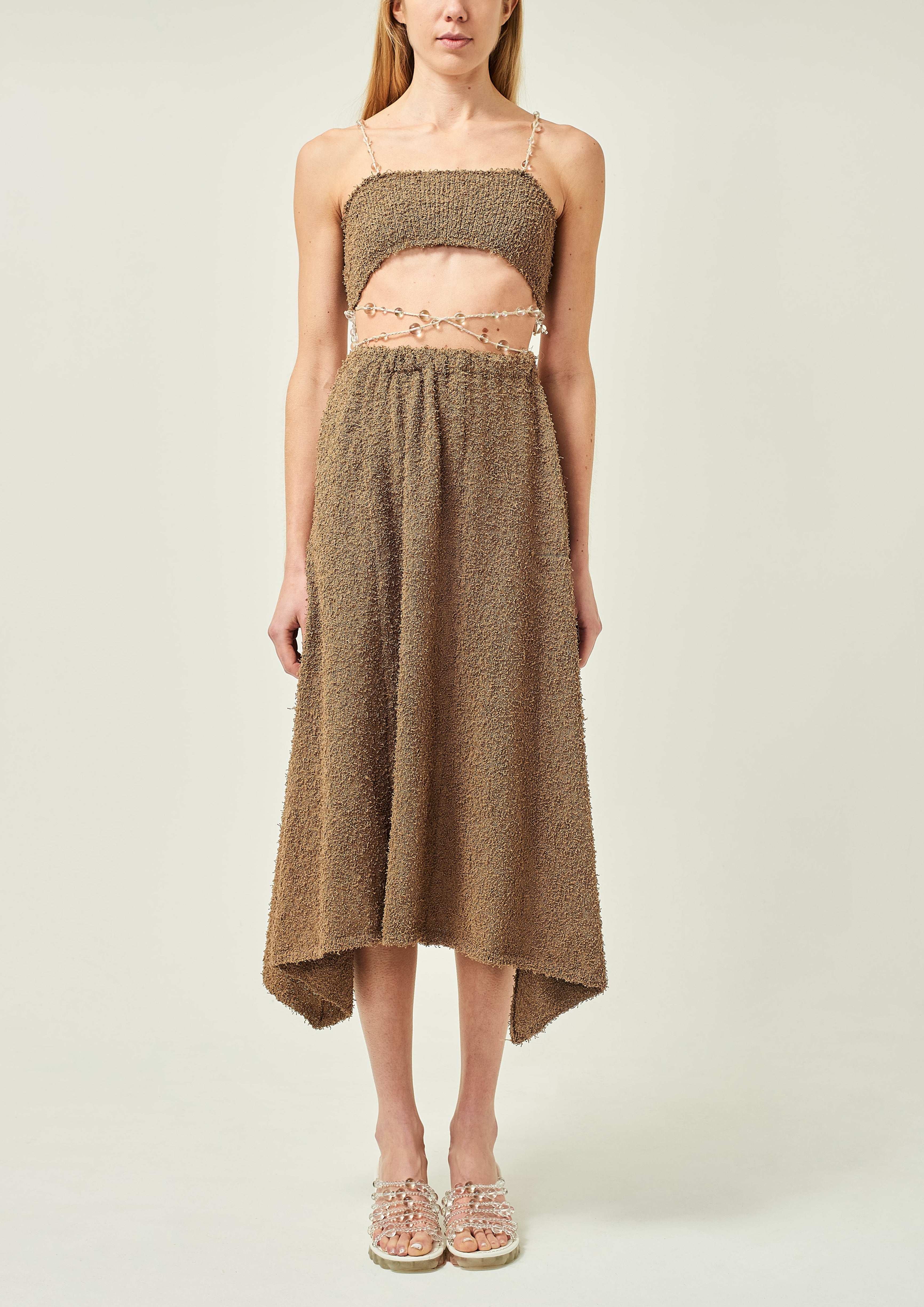 WOMEN SLEEVELESS STYLE MIDI CROP BEADED BANDEAU DRESS
