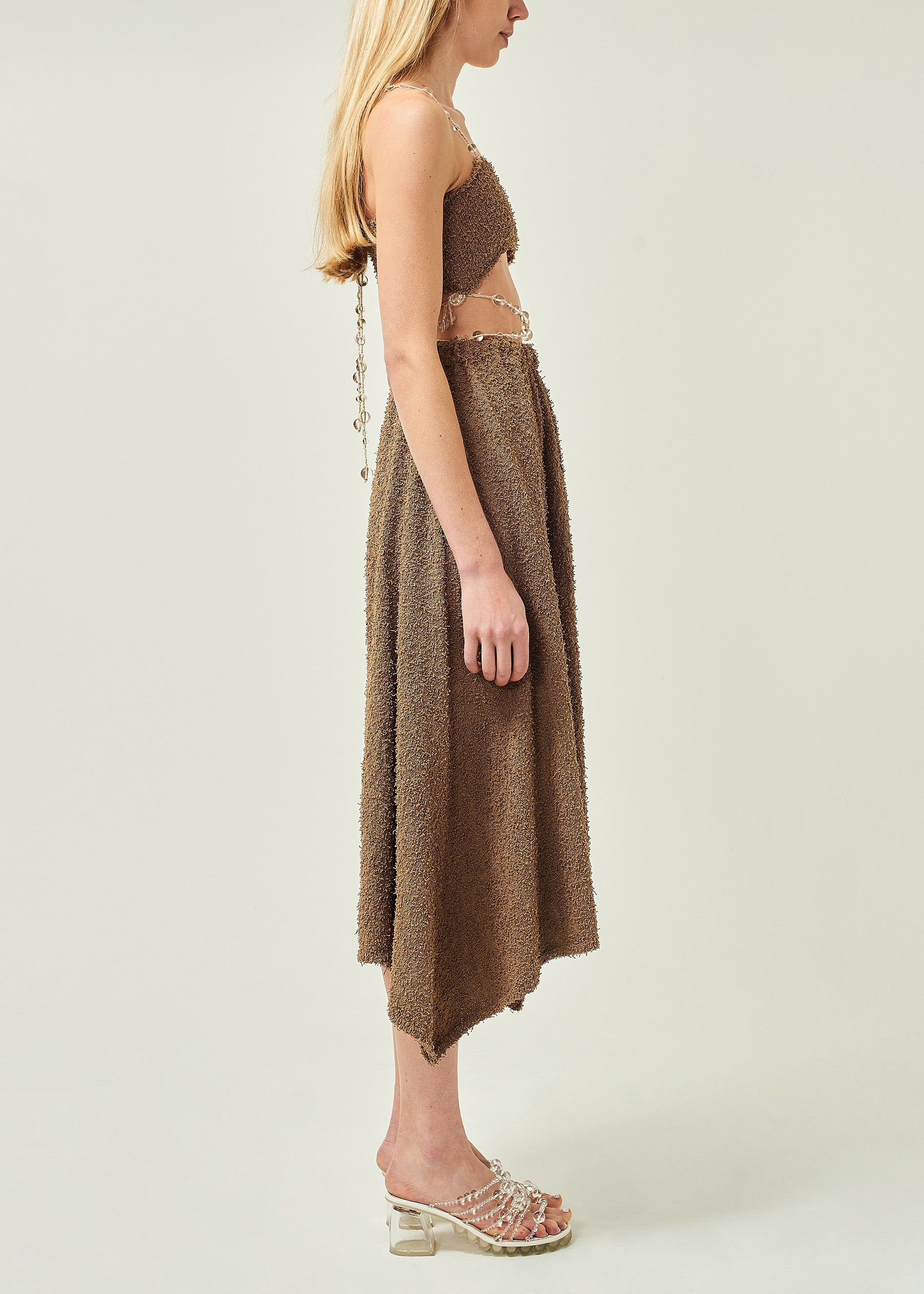WOMEN SLEEVELESS STYLE MIDI CROP BEADED BANDEAU DRESS