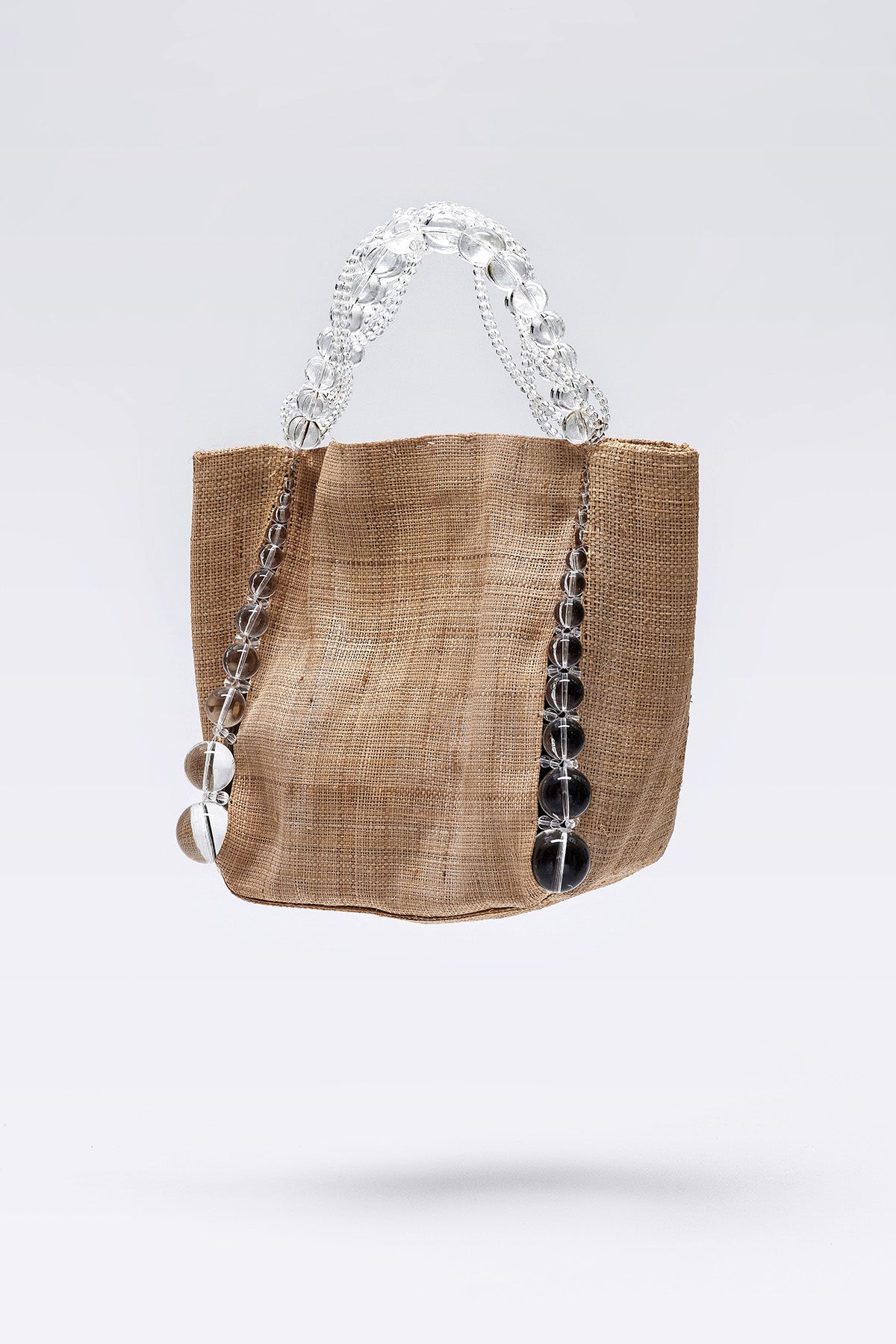 WOMEN GIRL CLEAR BEADS BROWN ACCESSORY PURSE SHOULDER BUBBLE RAFFIA SLITS