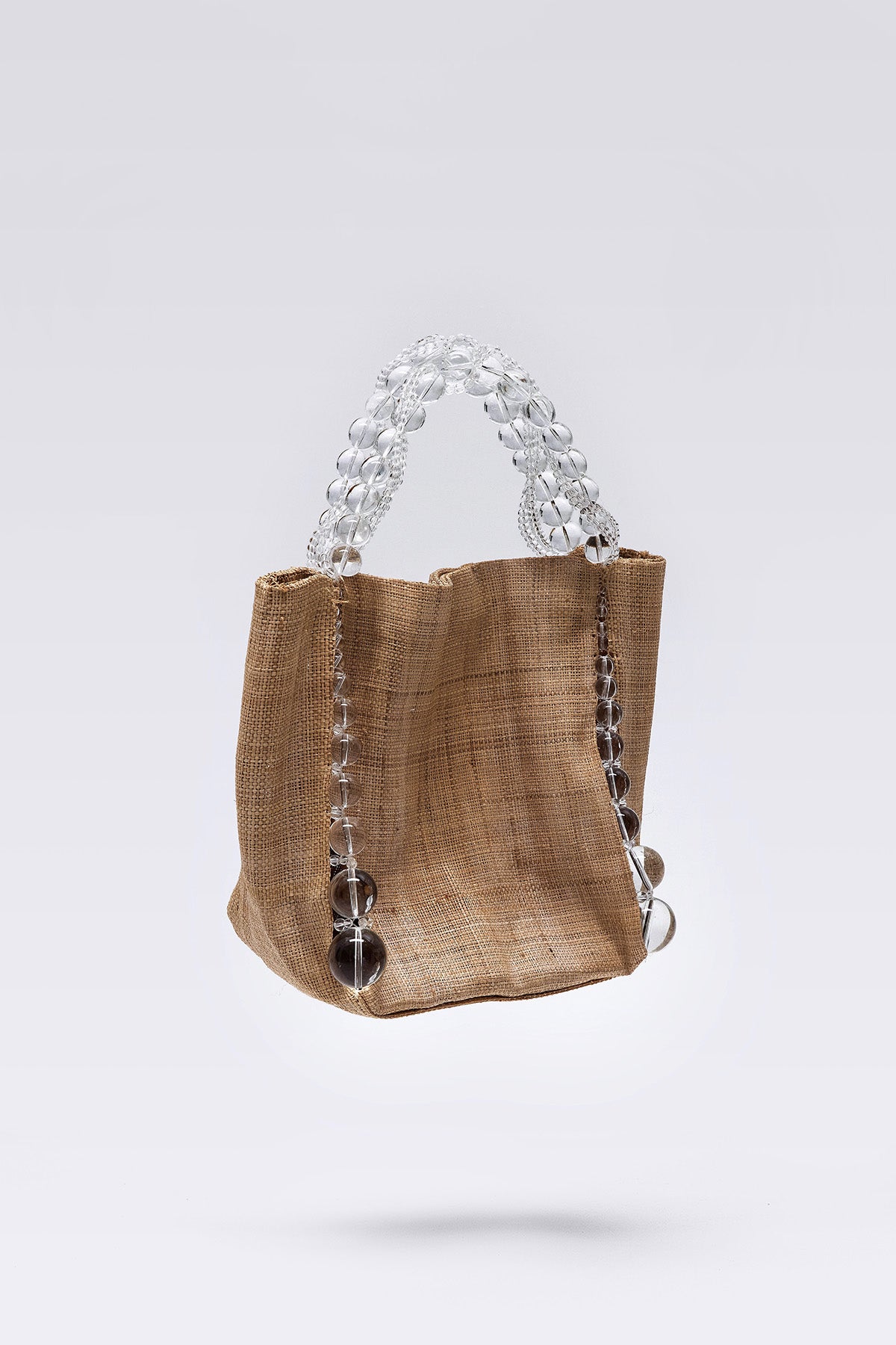WOMEN GIRL CLEAR BEADS BROWN ACCESSORY PURSE SHOULDER BUBBLE RAFFIA SLITS