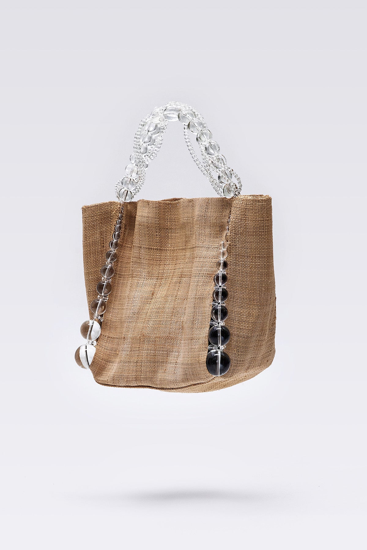 WOMEN GIRL CLEAR BEADS BROWN ACCESSORY PURSE SHOULDER BUBBLE RAFFIA SLITS