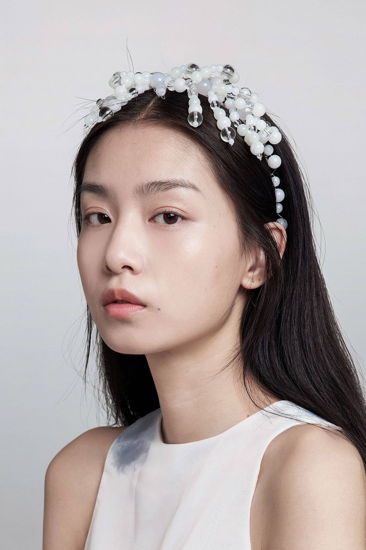 WOMEN GIRL ACCESSORY WHITE CLEAR BEADS BUBBLE TASSEL HEADBAND