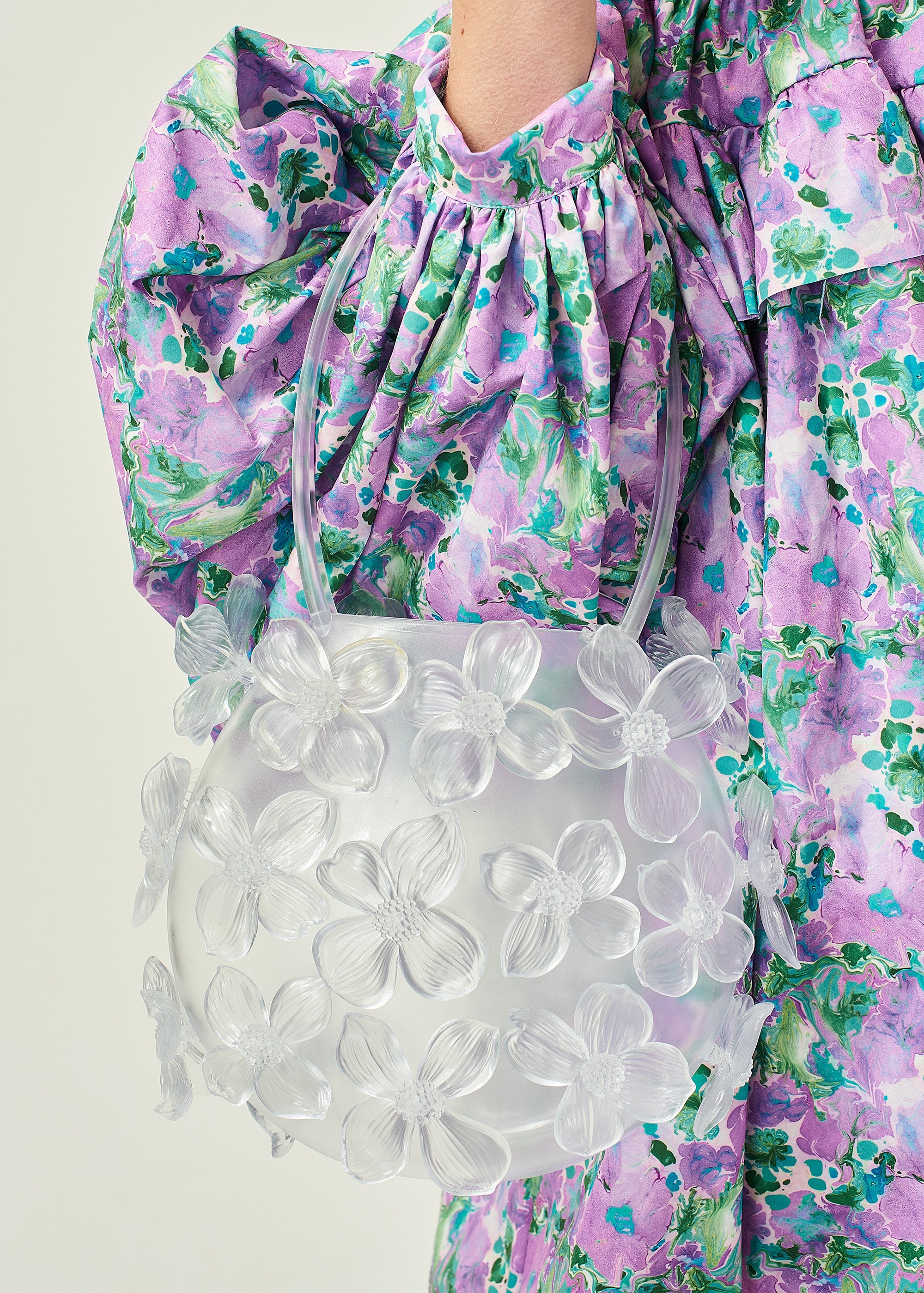 3D PRINTED WOMEN GIRL KOREAN ASIAN STYLE CRYSTAL GRADIENT FLORAL HANDBAG MEDIUM SIZE