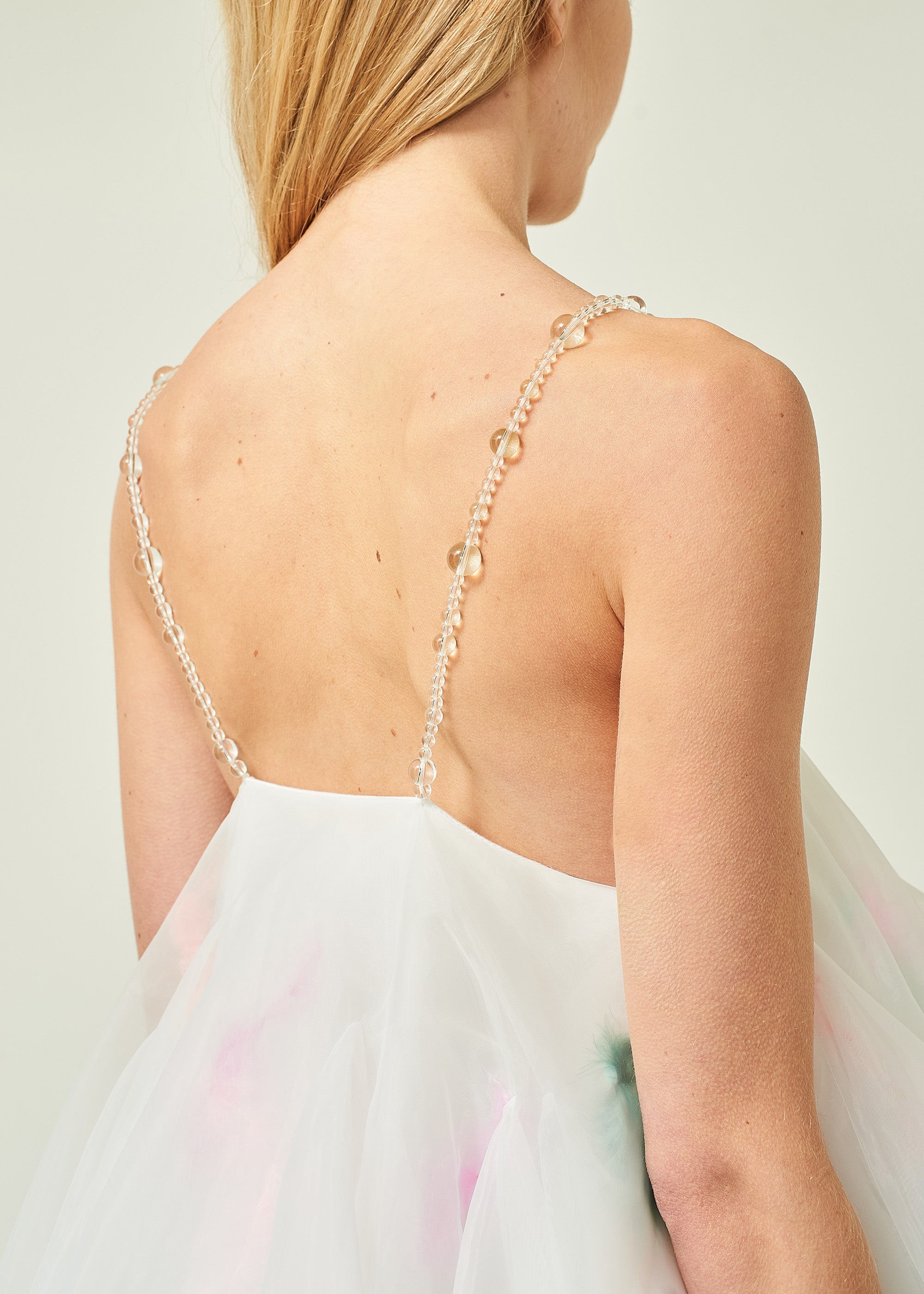 WOMEN STYLE SHORT PUFFY FEATHER ORGANZA BALLOON DRESS WHITE