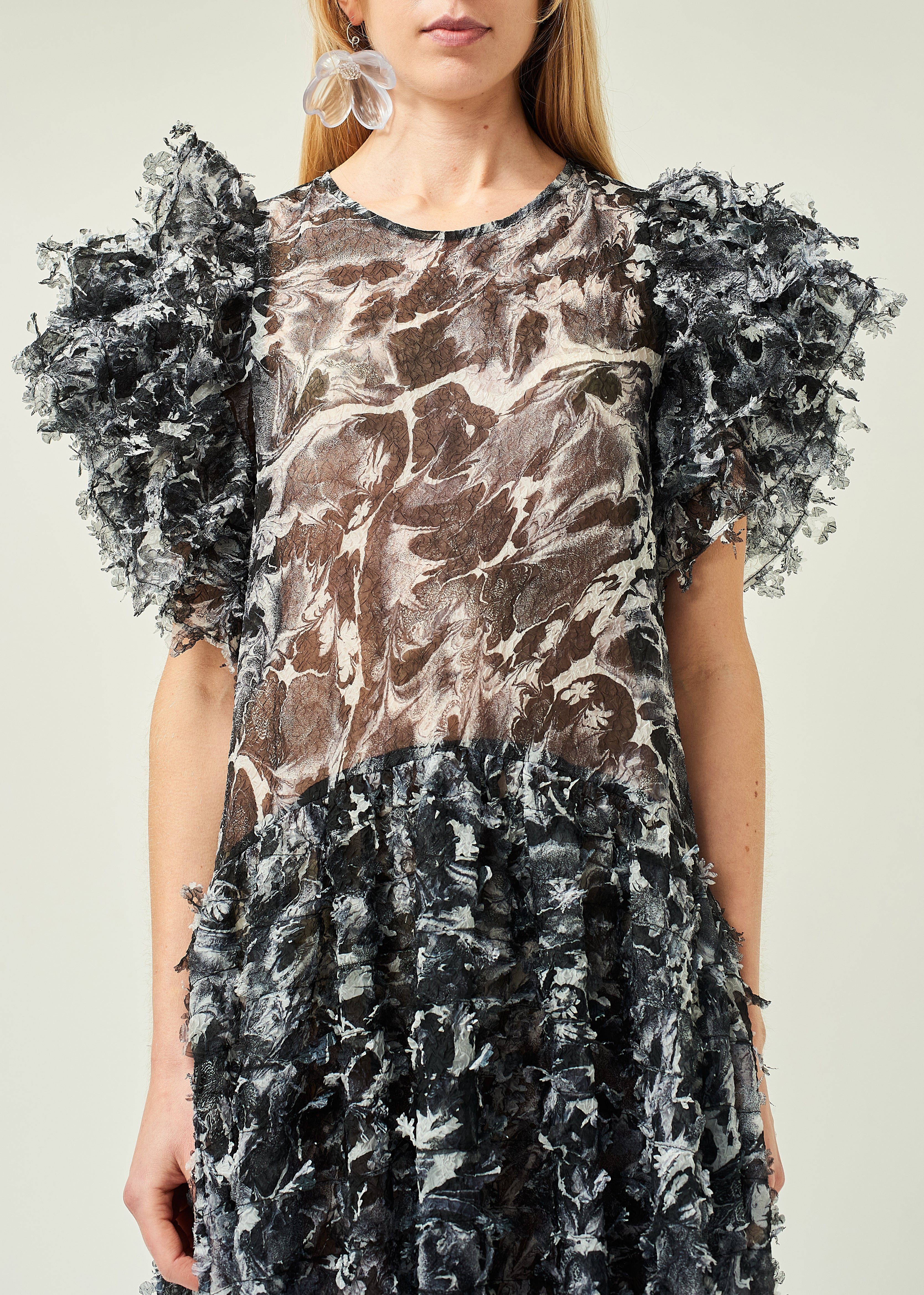 WOMEN STYLE BLACK MAXI FRILLED SLEEVES LASER CUT DRESS