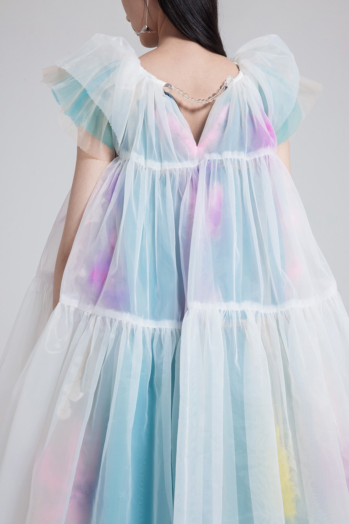 WOMEN GIRL MIDI PUFFY WHITE STYLE FRILL SLEEVE VOLUMINOUS DRESS