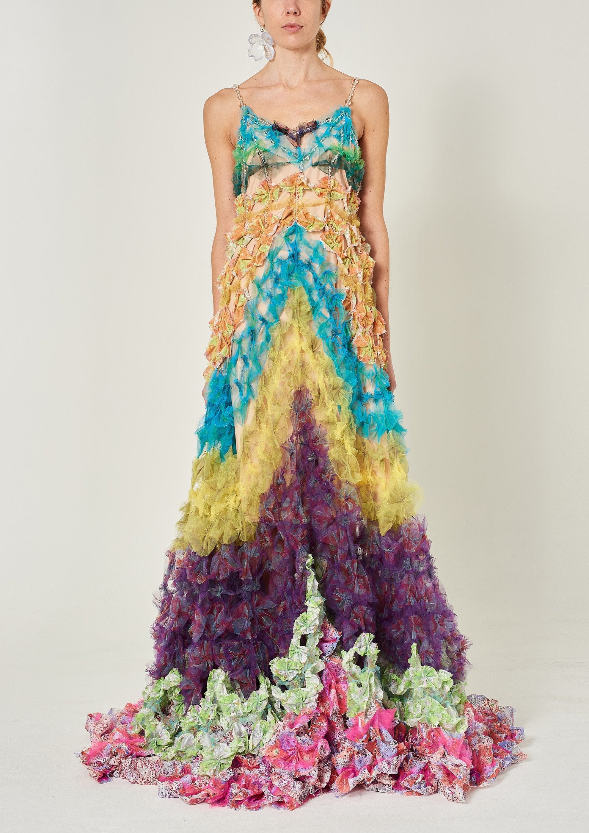 WOMEN LONG COLOURFUL RAINBOW MAXI AIR FLOWER GOWN