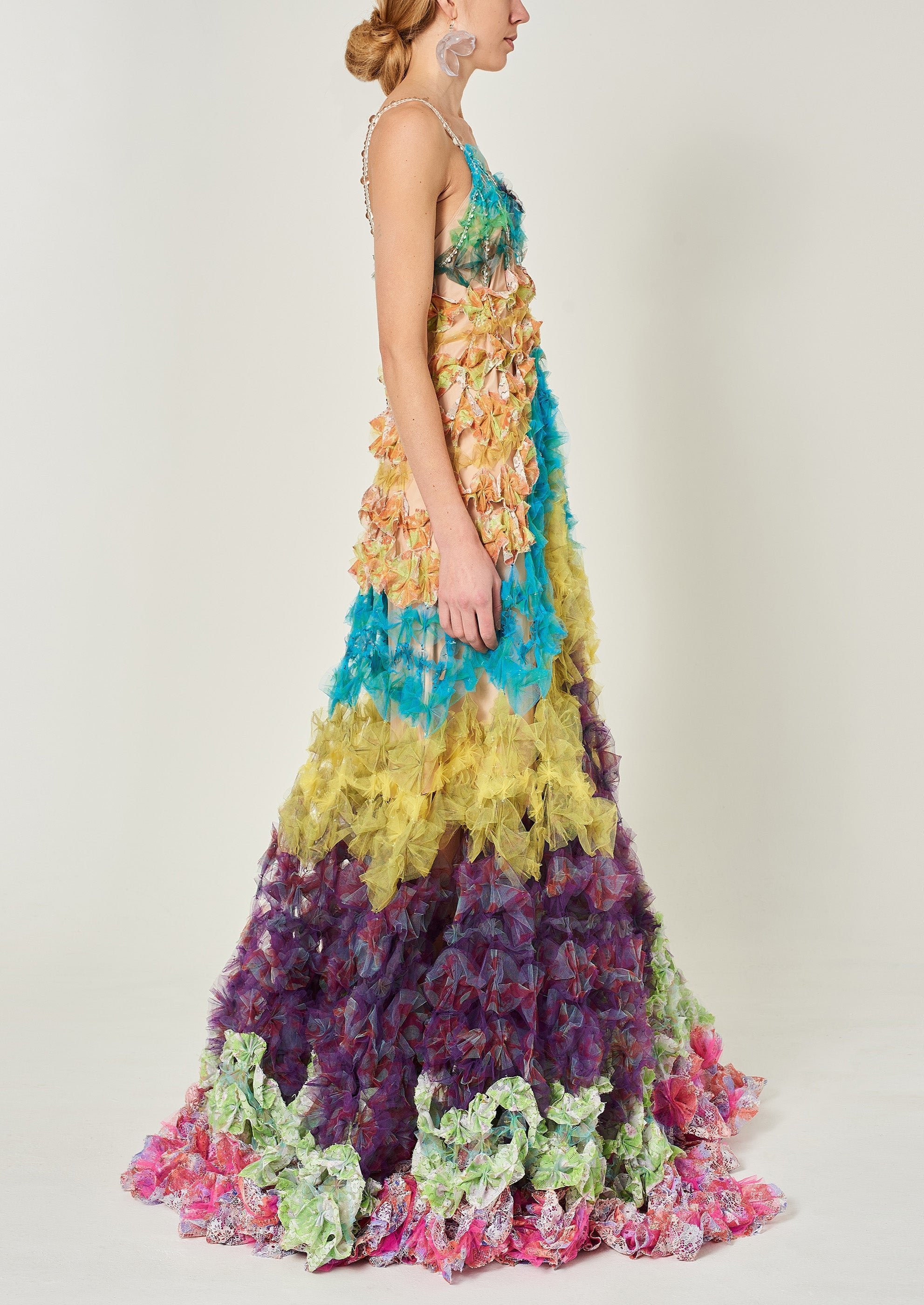 WOMEN LONG COLOURFUL RAINBOW MAXI AIR FLOWER GOWN