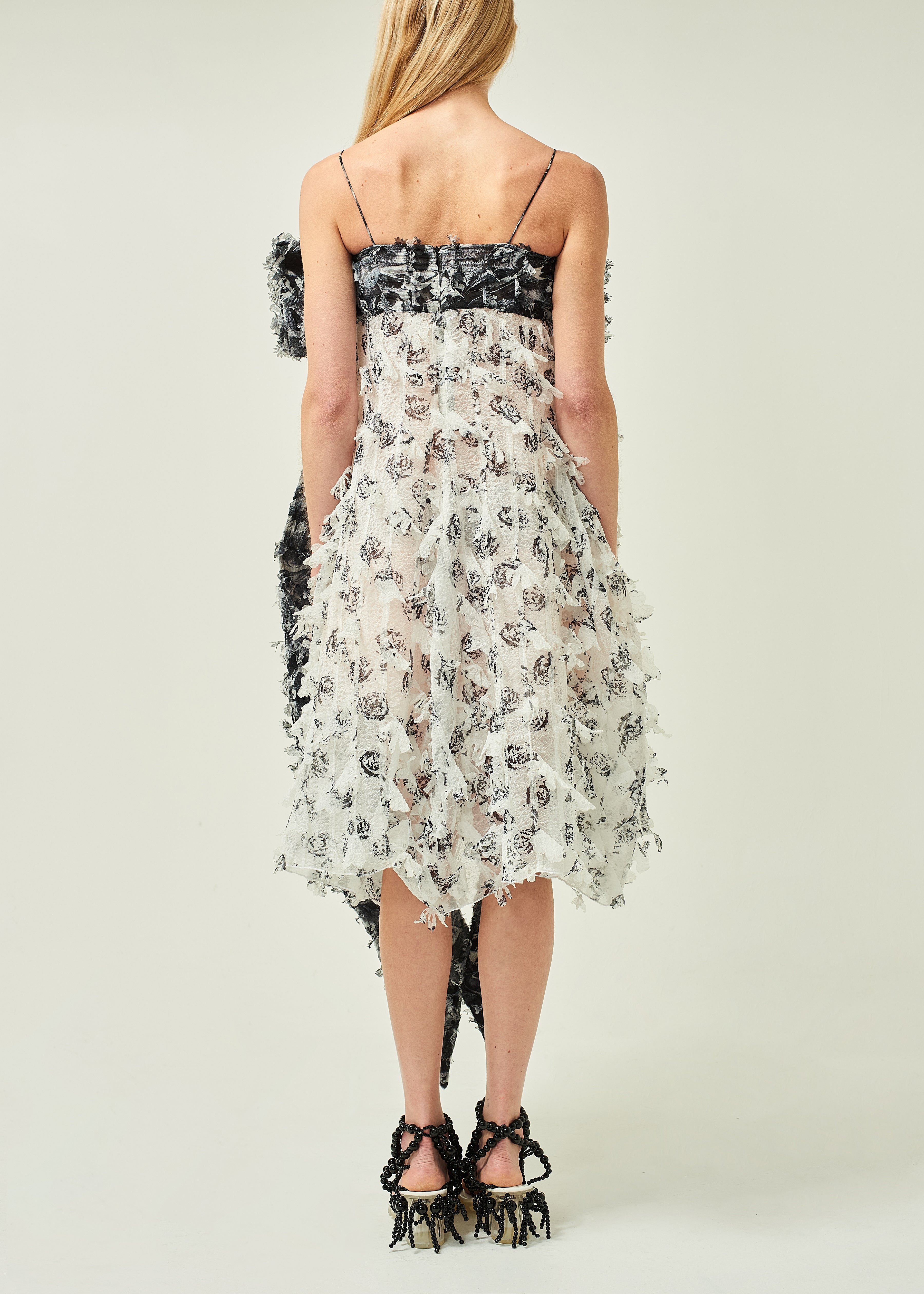 WOMEN MIDI SLEEVELESS BLACK MEGA BOW LASER CUT DRESS