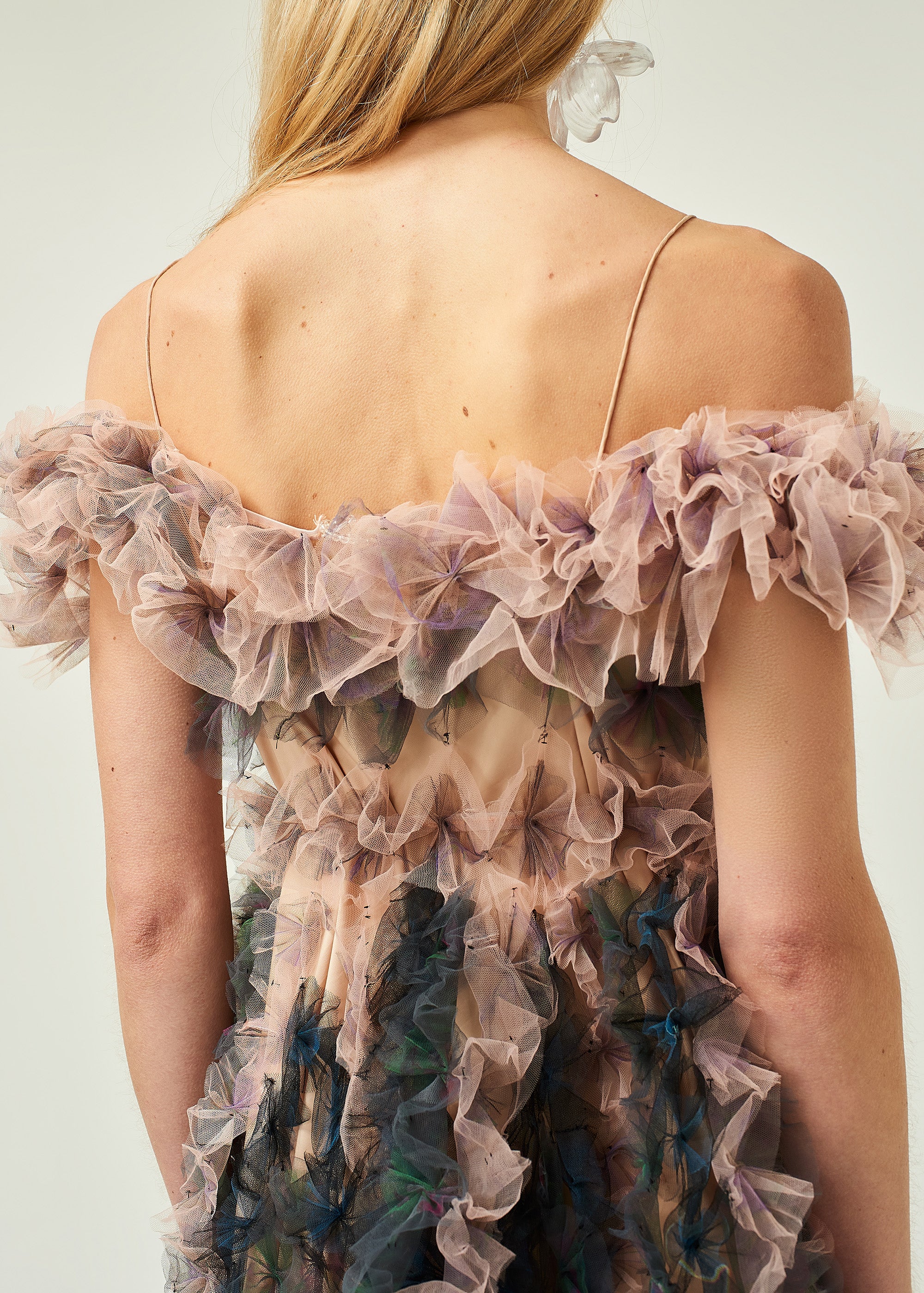 WOMEN STYLE PINK LONG MIDI OFF SHOULDER MIDI TULLE DRESS