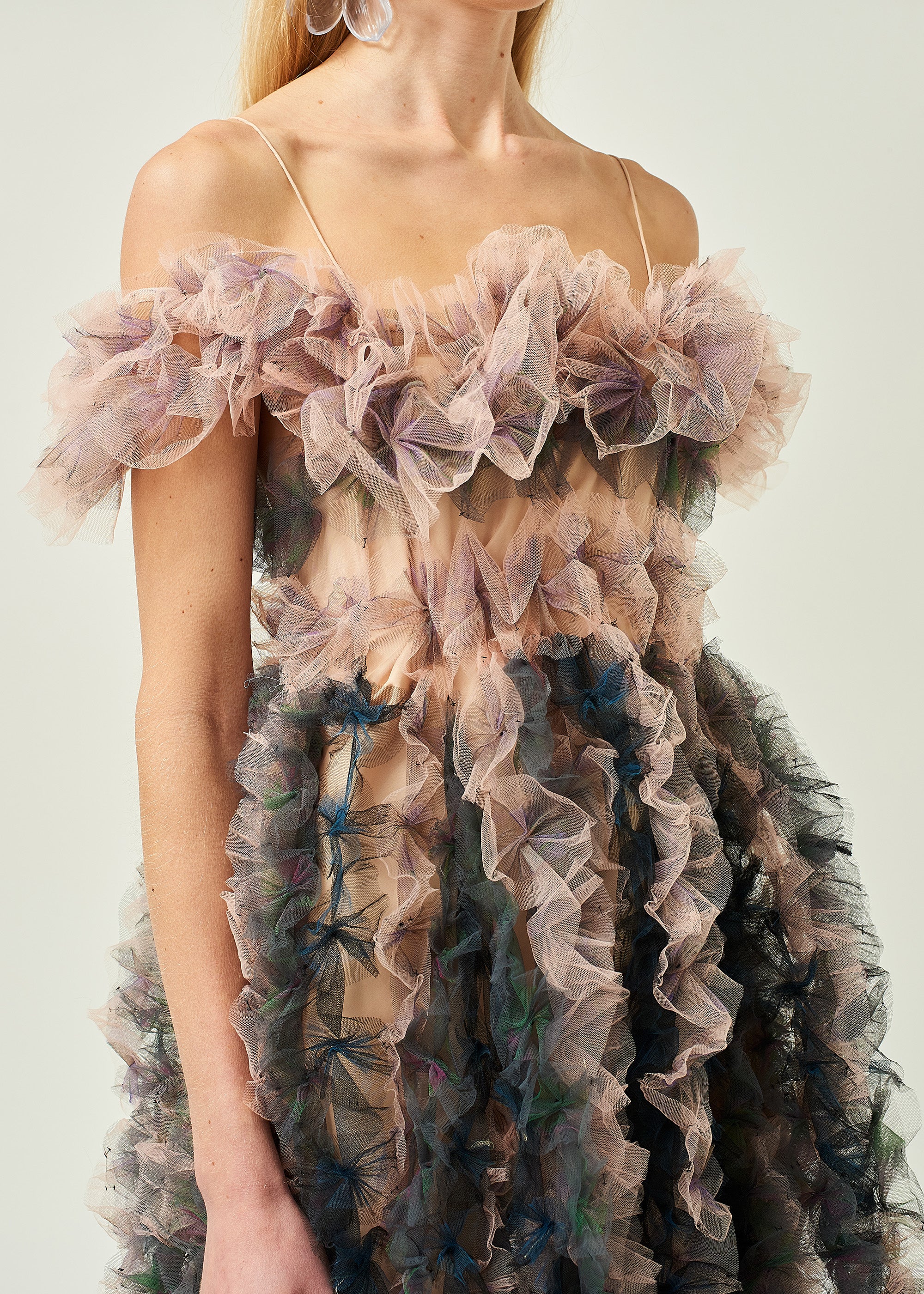 WOMEN STYLE PINK LONG MIDI OFF SHOULDER MIDI TULLE DRESS