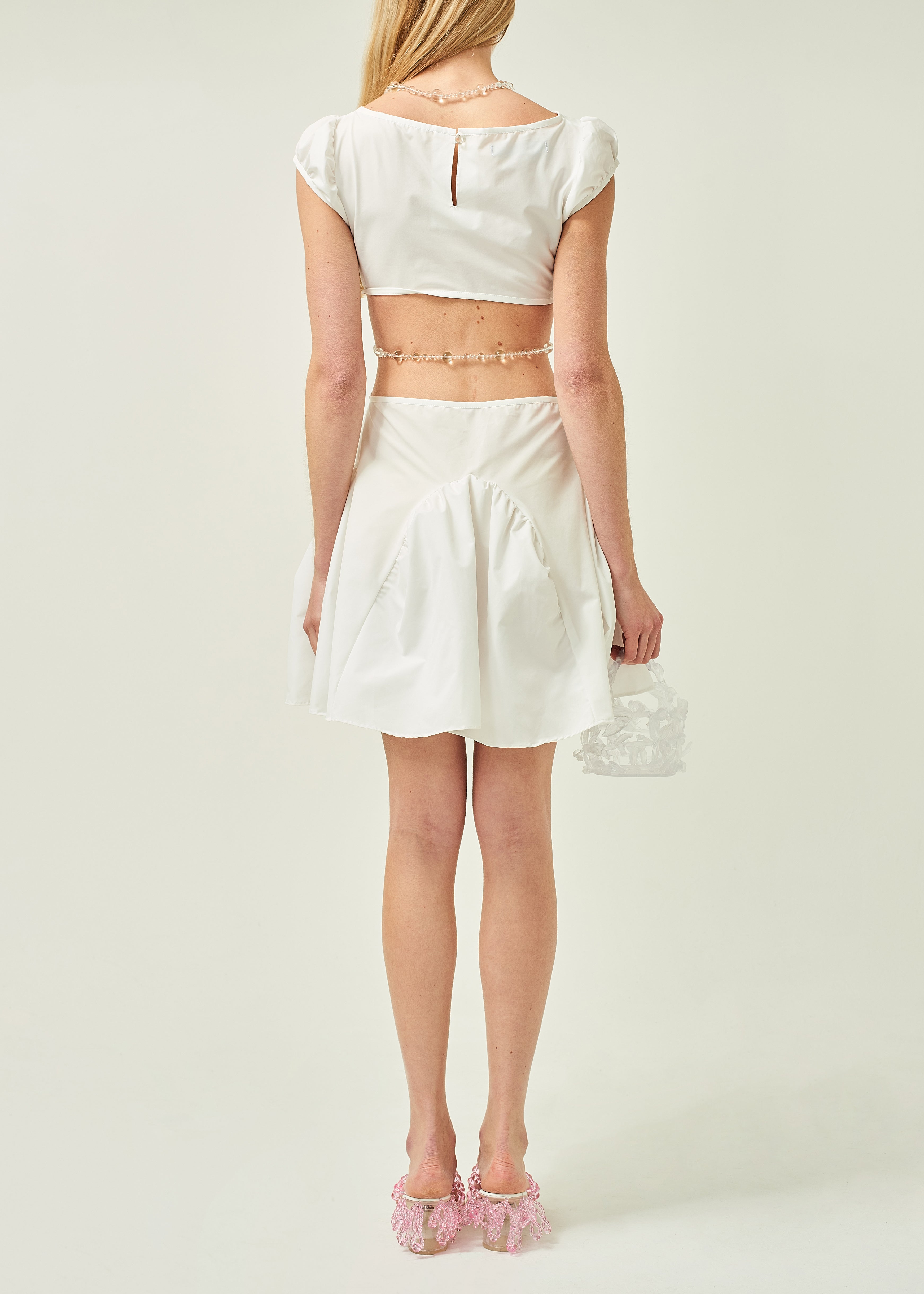 WOMEN MINI SHORT STYLE POPLIN CUT OUT DRESS WHITE
