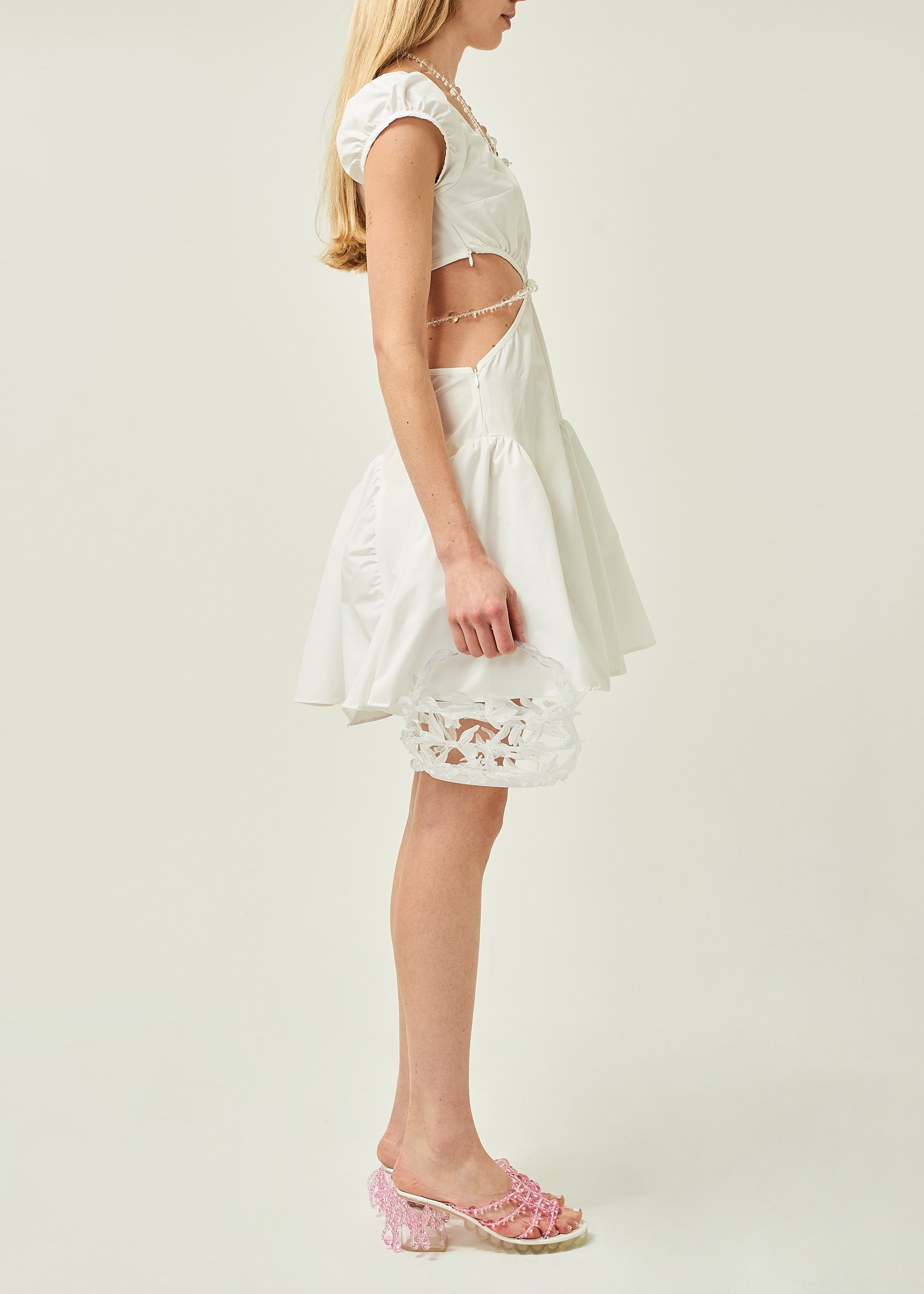 WOMEN MINI SHORT STYLE POPLIN CUT OUT DRESS WHITE