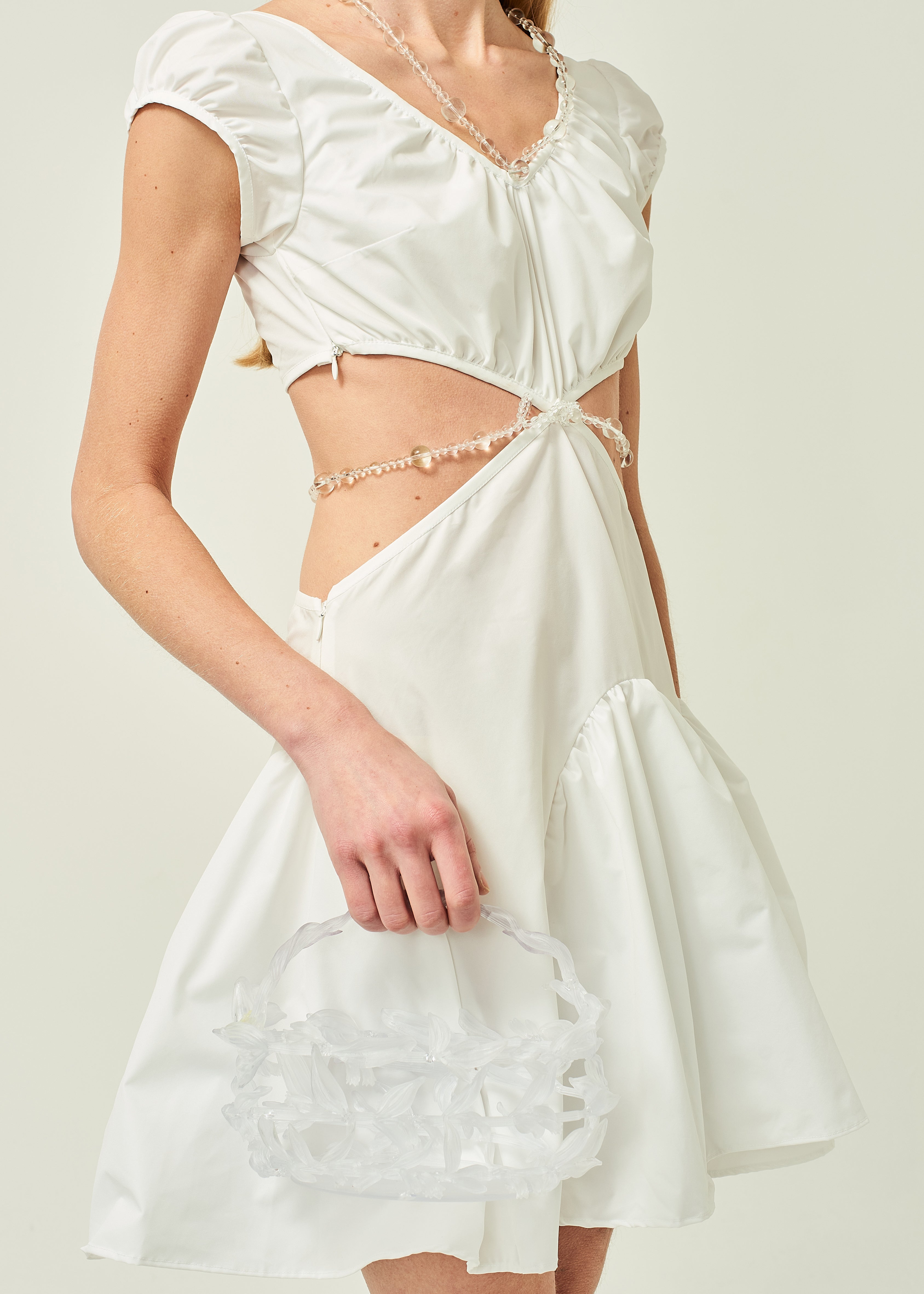 WOMEN MINI SHORT STYLE POPLIN CUT OUT DRESS WHITE