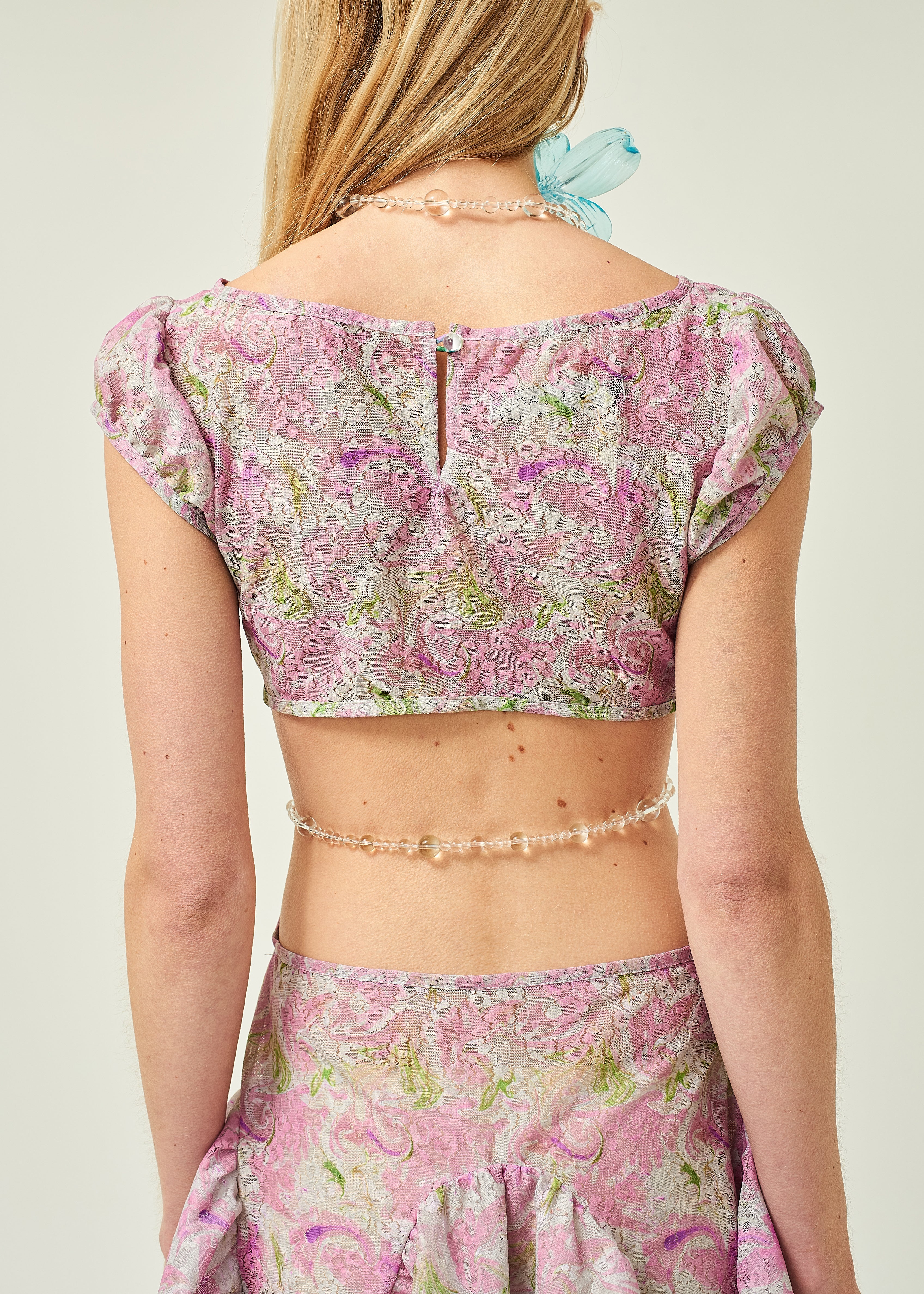 WOMEN MINI SHORT STYLE PRINTED FLORAL CUT OUT DRESS PINK