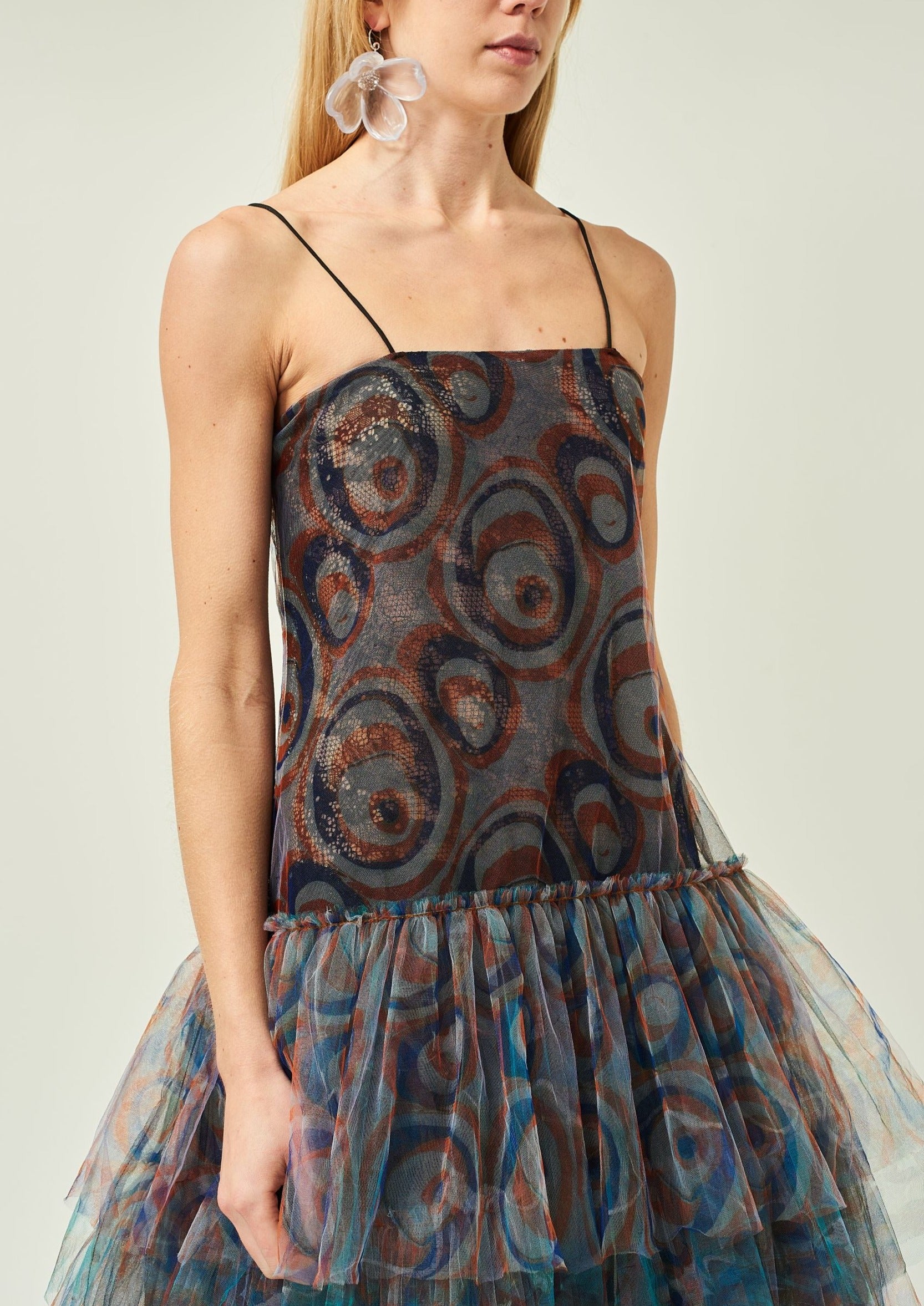 WOMEN STYLE SLEEVELESS PRINTED MIDI FRILL DRESS