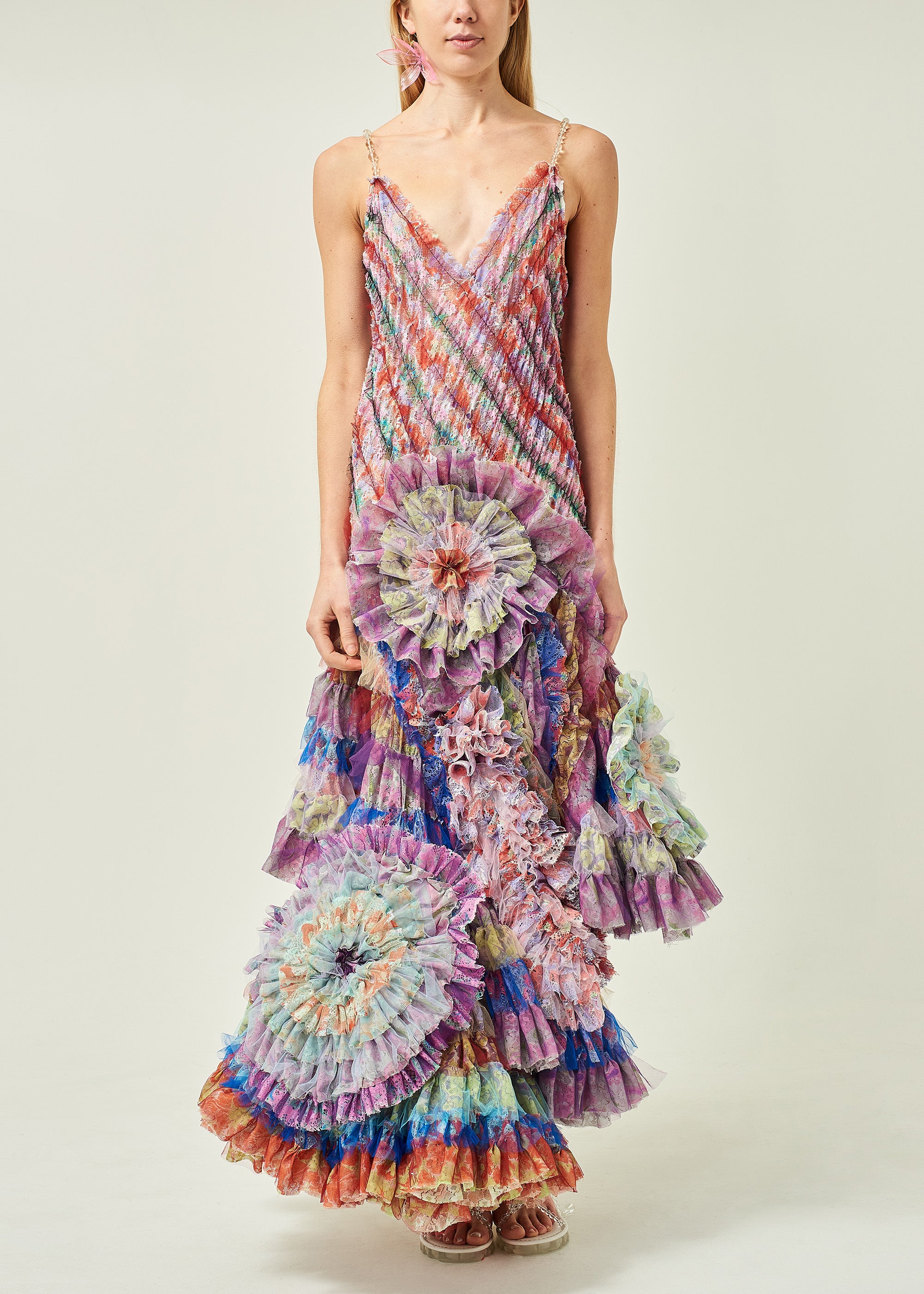 WOMEN STYLE LONG V NECK TIERED MERMAID DRESS