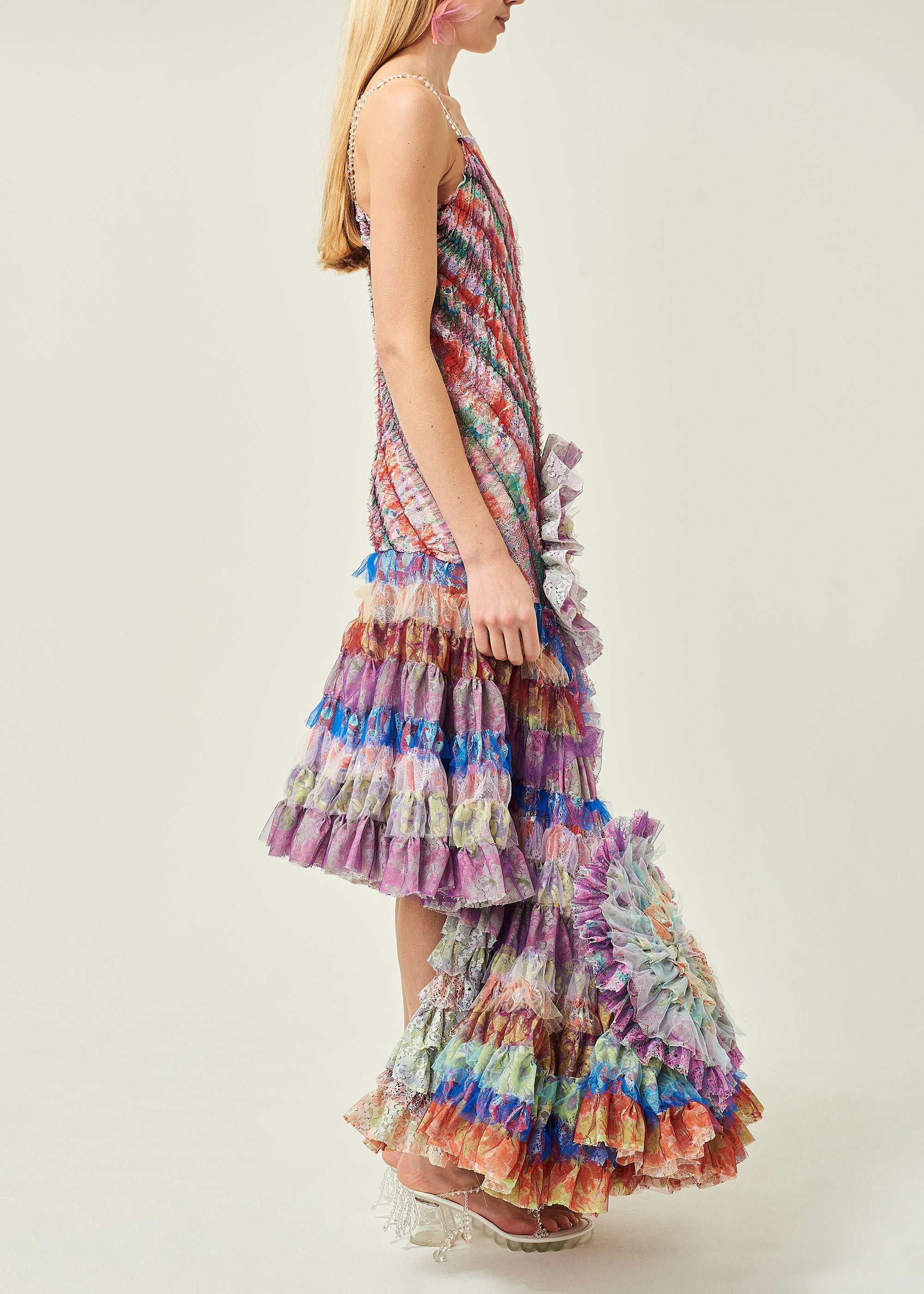 WOMEN STYLE LONG V NECK TIERED MERMAID DRESS
