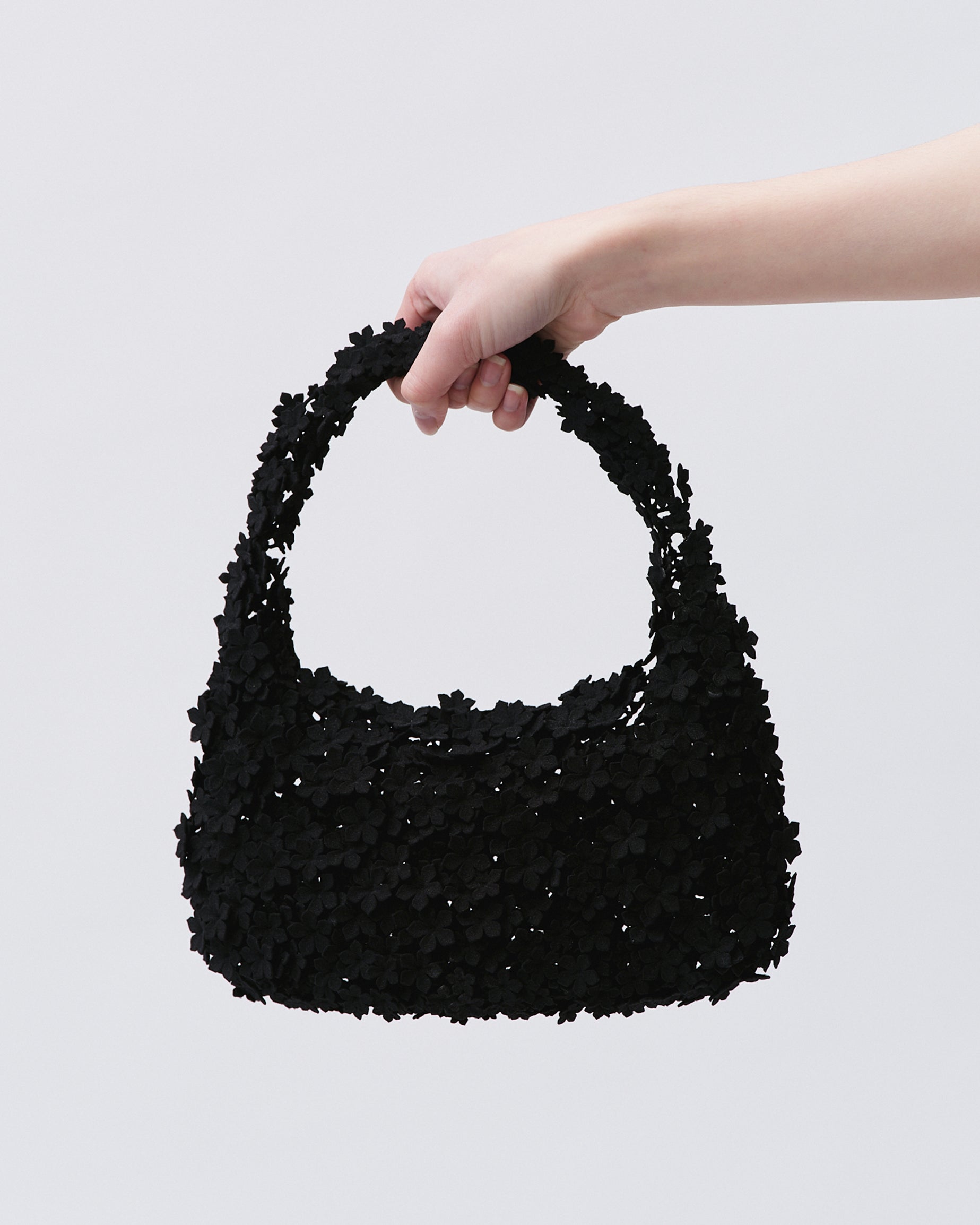 WOMEN GIRL 3D PRINTED FLOWER HANDBAG KOREAN ASIAN STYLE BAG DESIGN BLACK