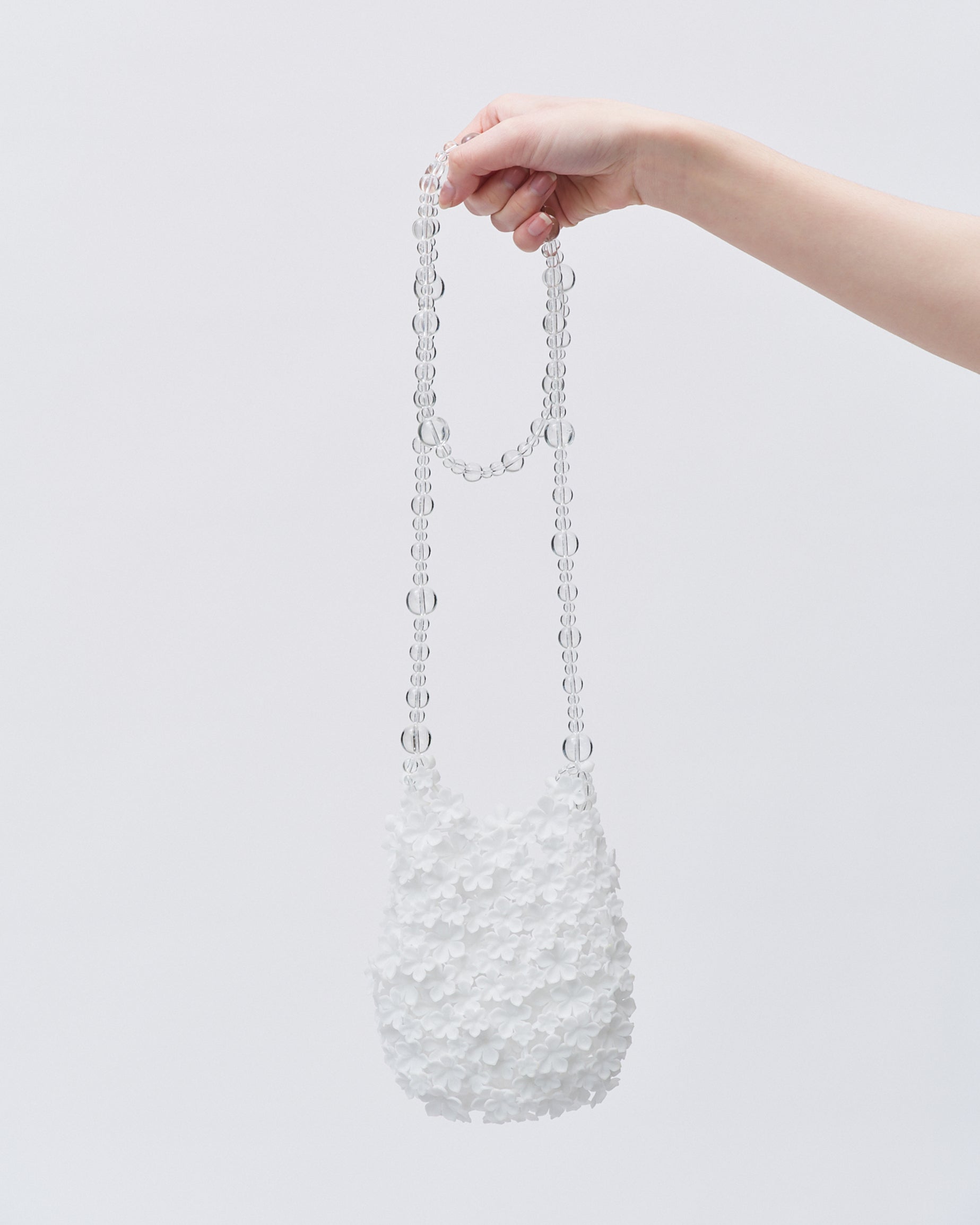 WHITE 3D PRINTED CROSSBODY BAG FLOWER BEADED STRAP MINI BAG