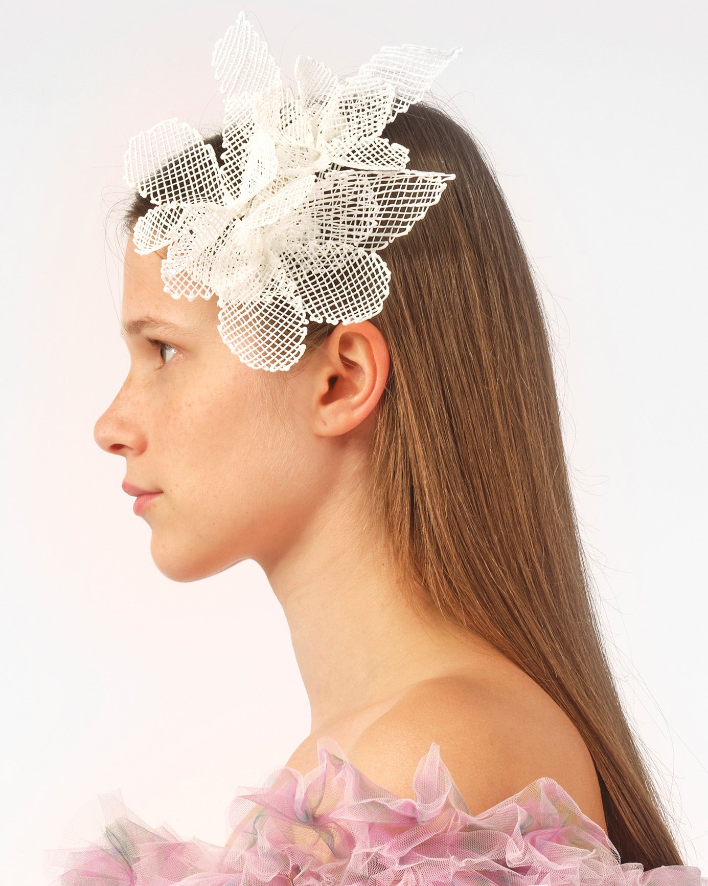 WHITE GIRL WOMEN 3D PAINTED GRID FLOWER HAIR CLIP 
