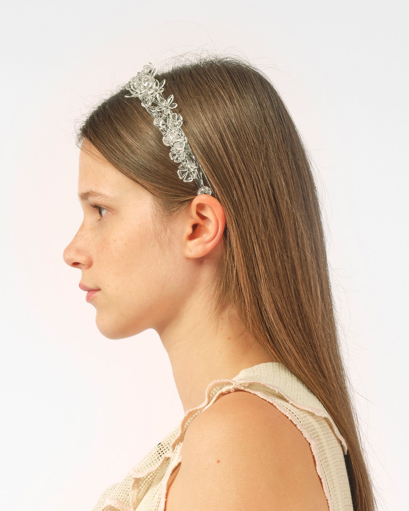 WOMEN GIRL CLEAR TRANSPARENT 3D PRINTED CLUSTER FLOWER HEADBAND HAIR BAND WEDDING BRIDAL EVENING WEAR