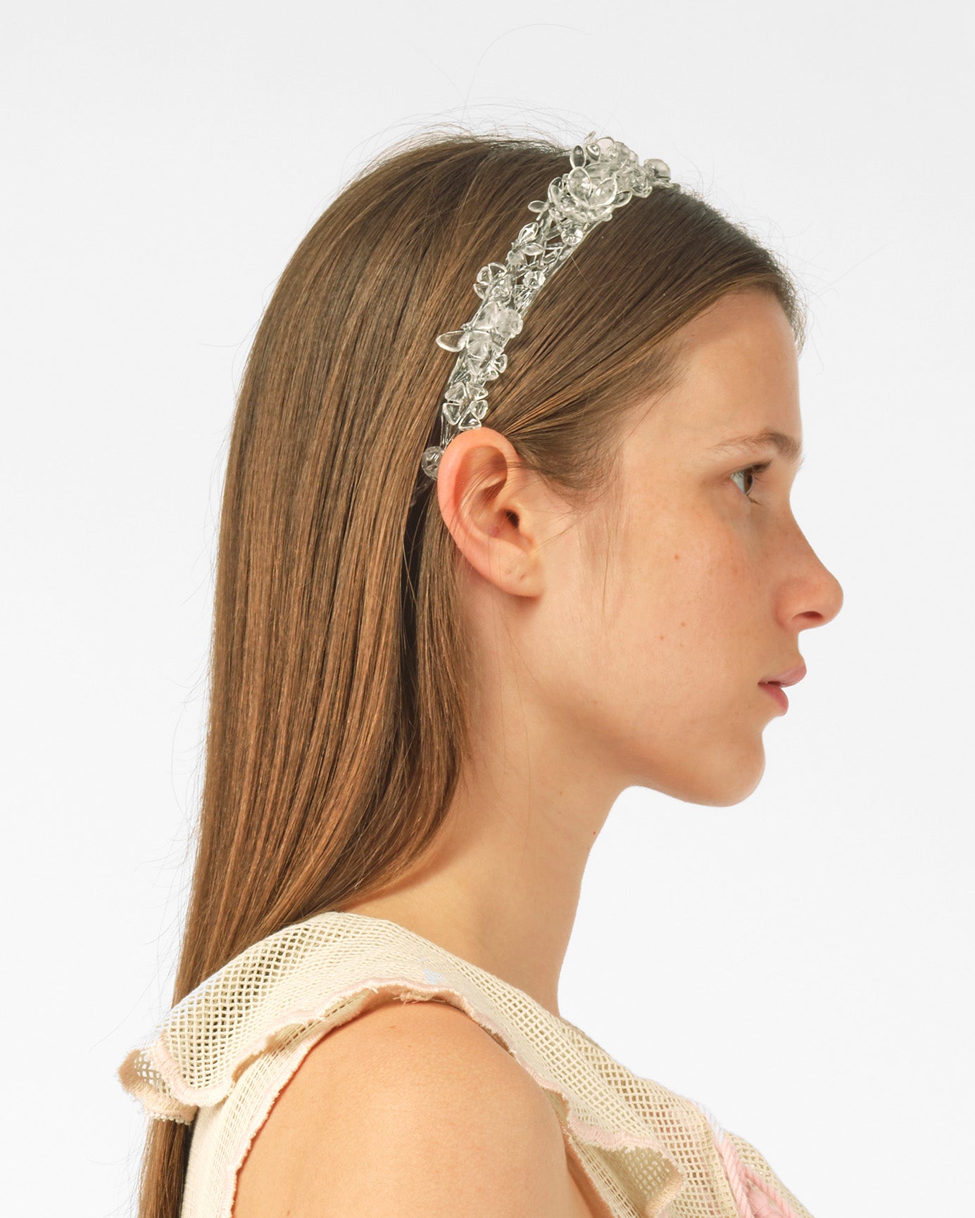WOMEN GIRL CLEAR TRANSPARENT 3D PRINTED CLUSTER FLOWER HEADBAND HAIR BAND WEDDING BRIDAL EVENING WEAR