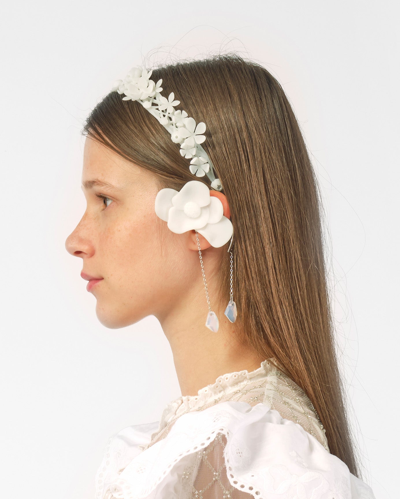 WOMEN GIRL WHITE 3D PRINTED CLUSTER FLOWER HEADBAND HAIR BAND WEDDING BRIDAL EVENING WEAR
