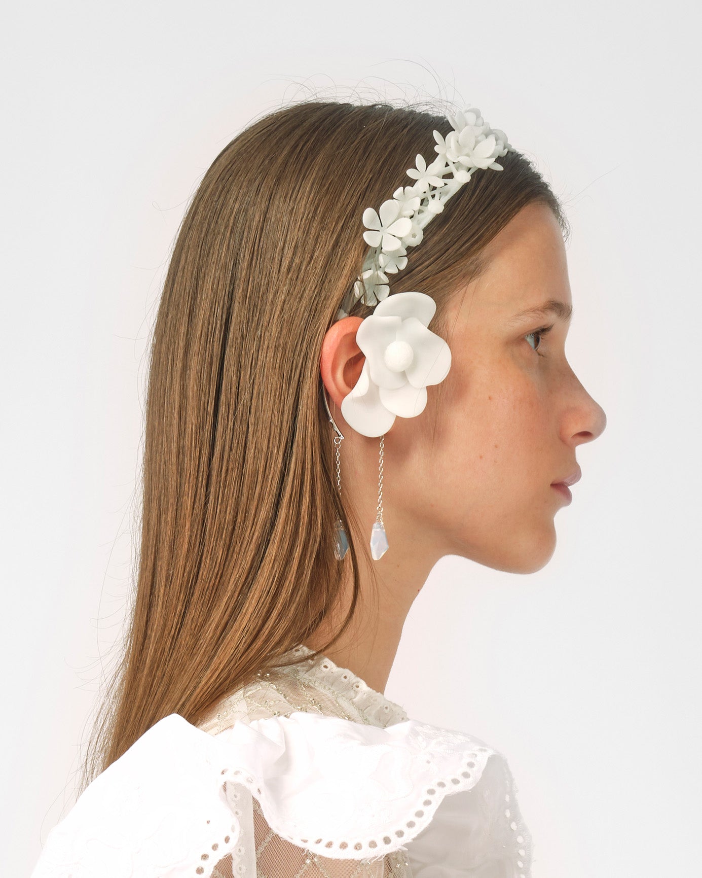 WOMEN GIRL WHITE 3D PRINTED CLUSTER FLOWER HEADBAND HAIR BAND WEDDING BRIDAL EVENING WEAR
