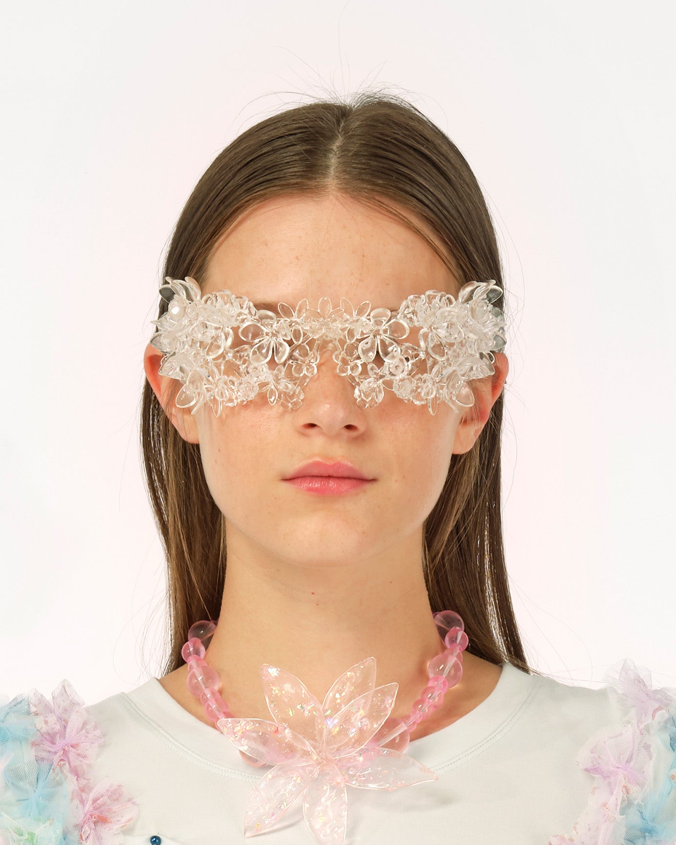 CLEAR TRANSPARENT WOMEN 3D PRINTED FLOWER SUNGLASSES