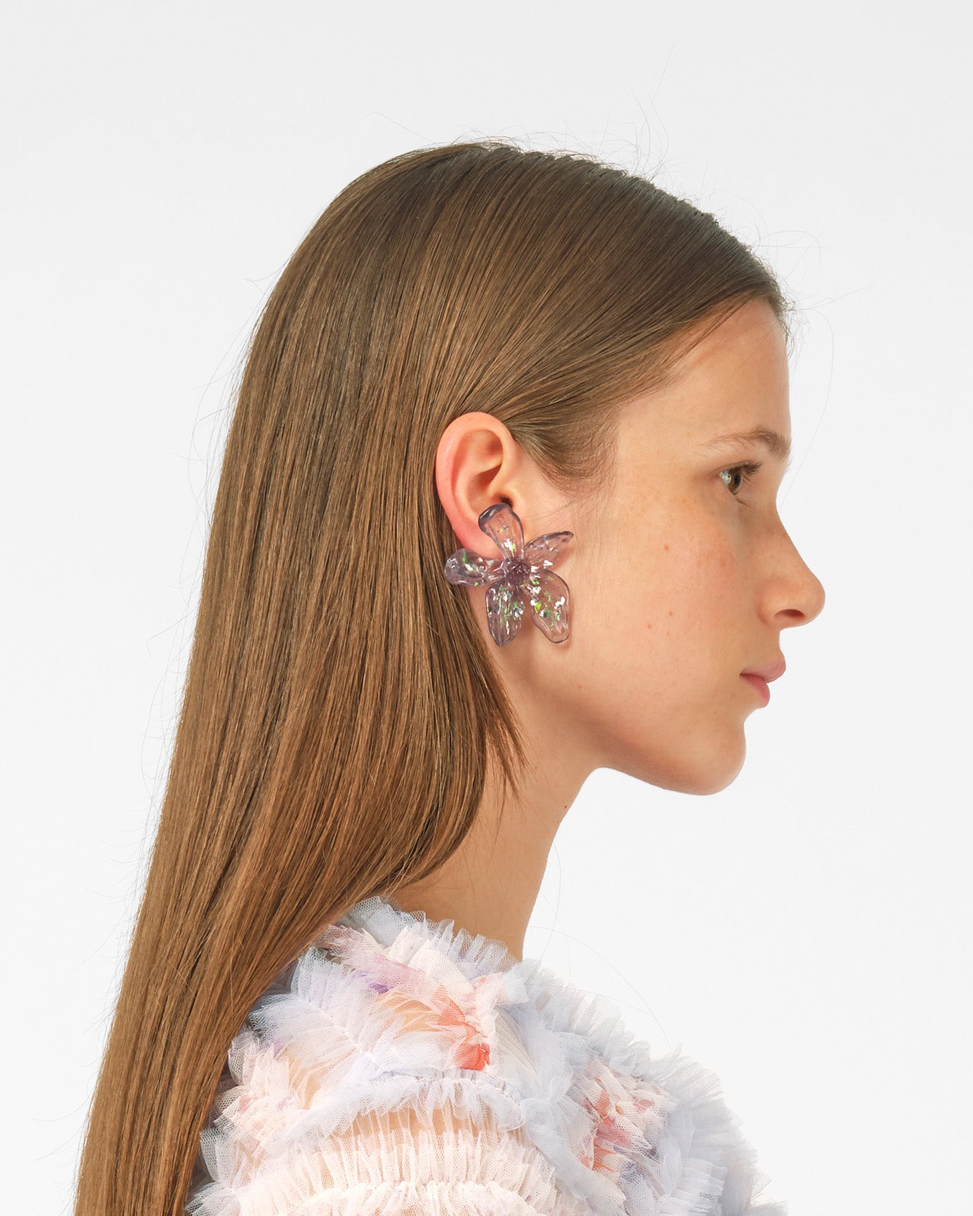 WOMEN BLACK 3D PRINTED SPARKLE FLOWER EARRING WITH SILVER BACK STUD