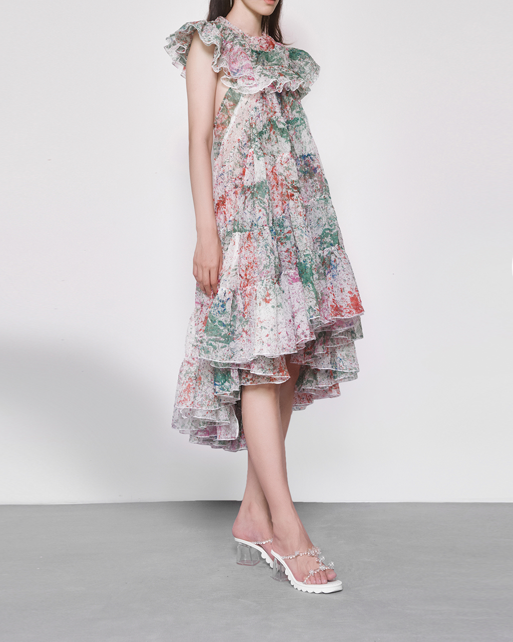 WOMEN GIRL FLOWY SLEEVELESS MINI SHORT BACKLESS PRINTER VOLUME DRESS 