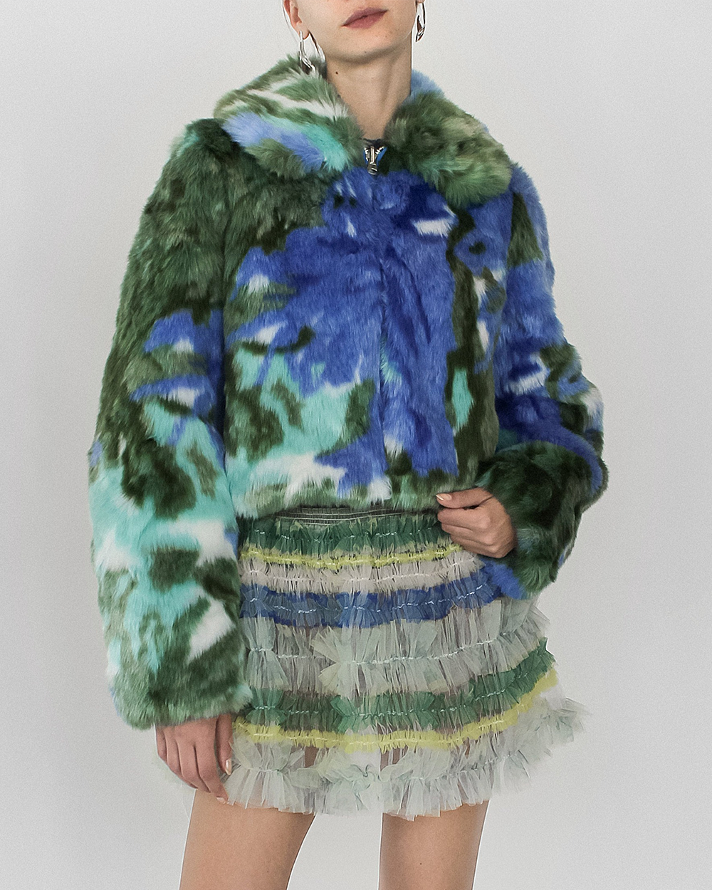 REVERSIBLE JACQUARD PRINT FUR QUILT JACKET
