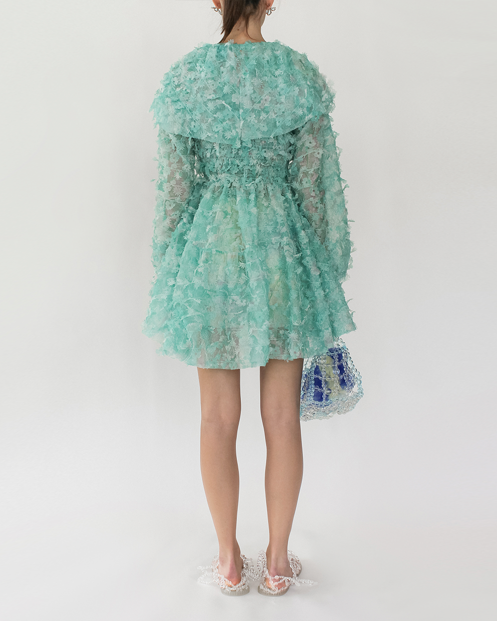 TINY FLOWER MARBLE PRINT SMOCK BLOUSE DRESS