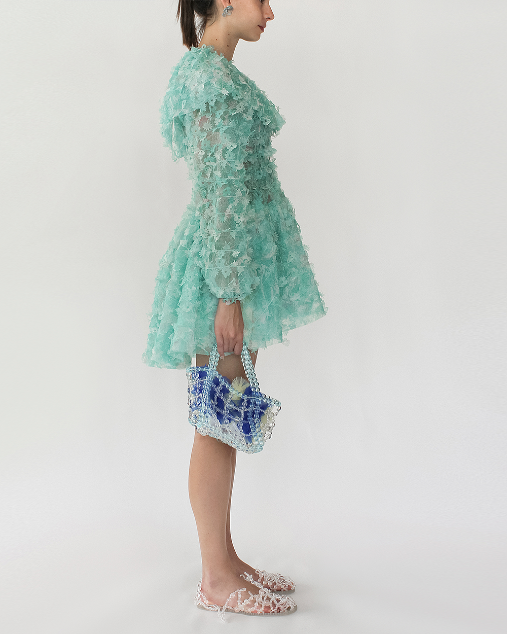 TINY FLOWER MARBLE PRINT SMOCK BLOUSE DRESS