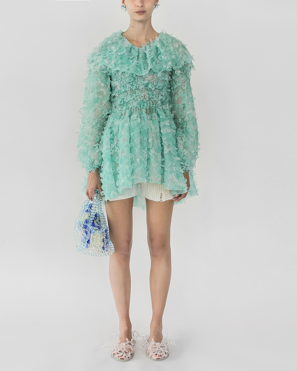 TINY FLOWER MARBLE PRINT SMOCK BLOUSE DRESS