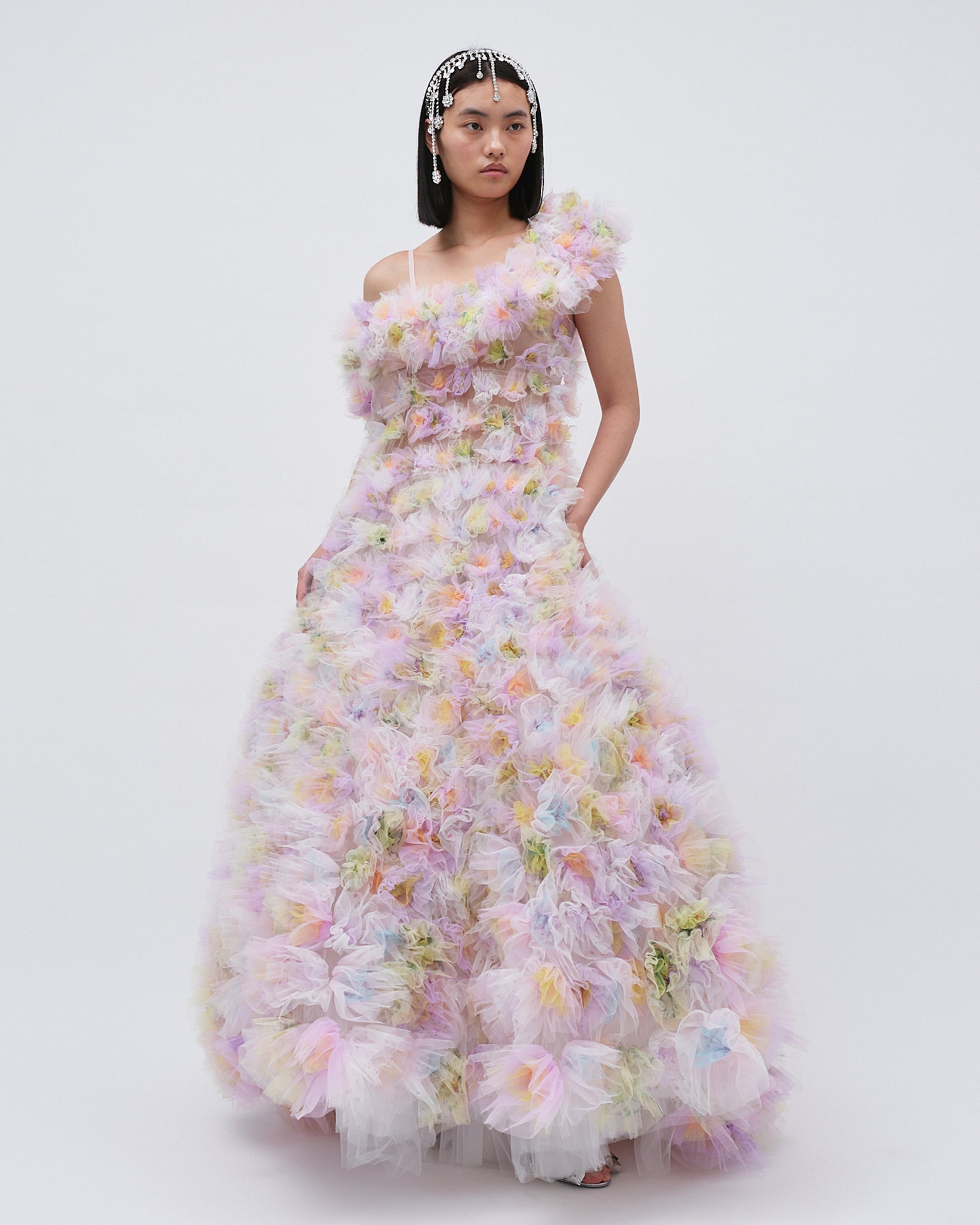 AIR-FLOWERS CLUSTERED BRIDAL GOWN