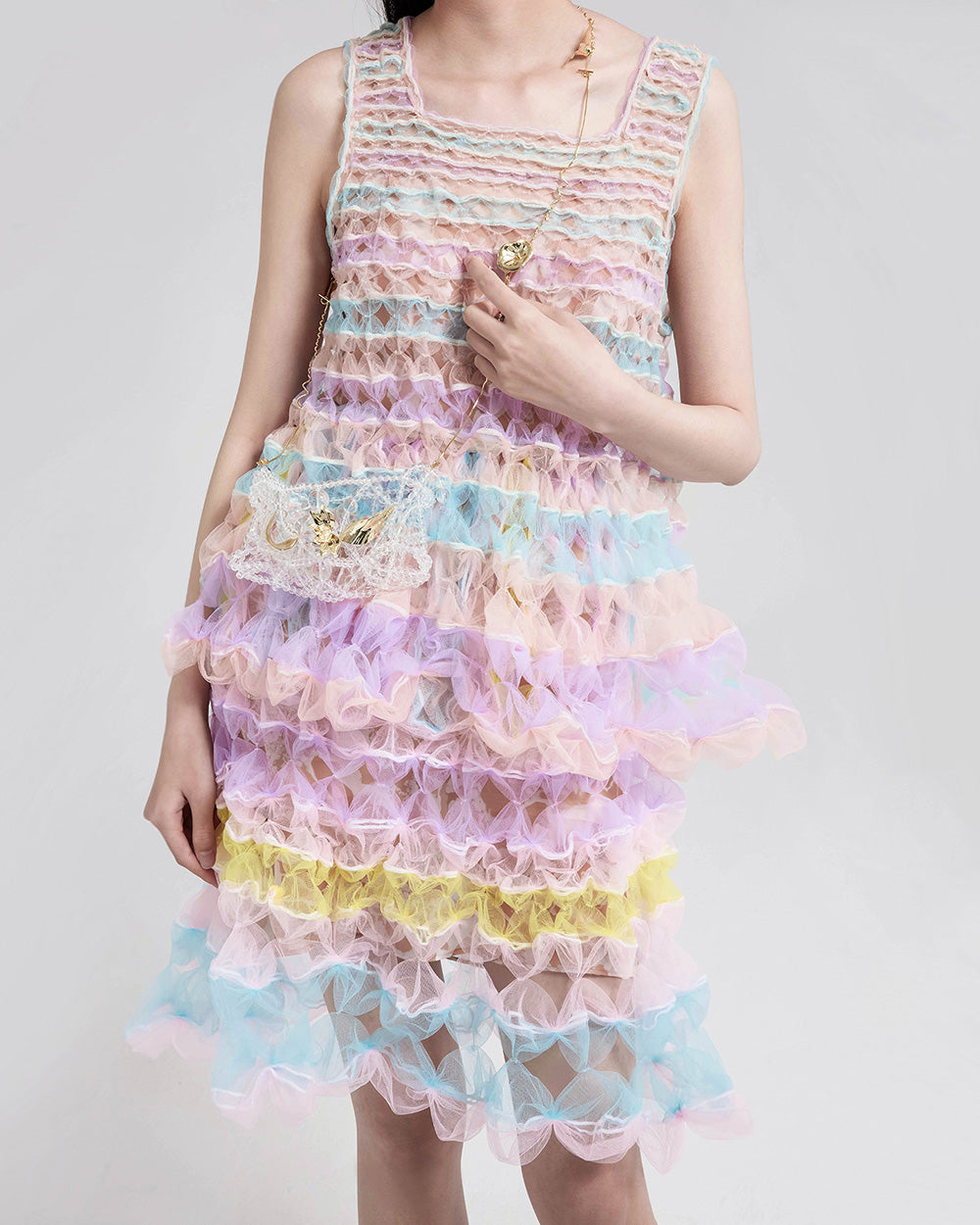 WOMEN GIRL PASTEL SLEEVELESS FLOWY STYLE AIR RIBBON A LINE VEST TOP