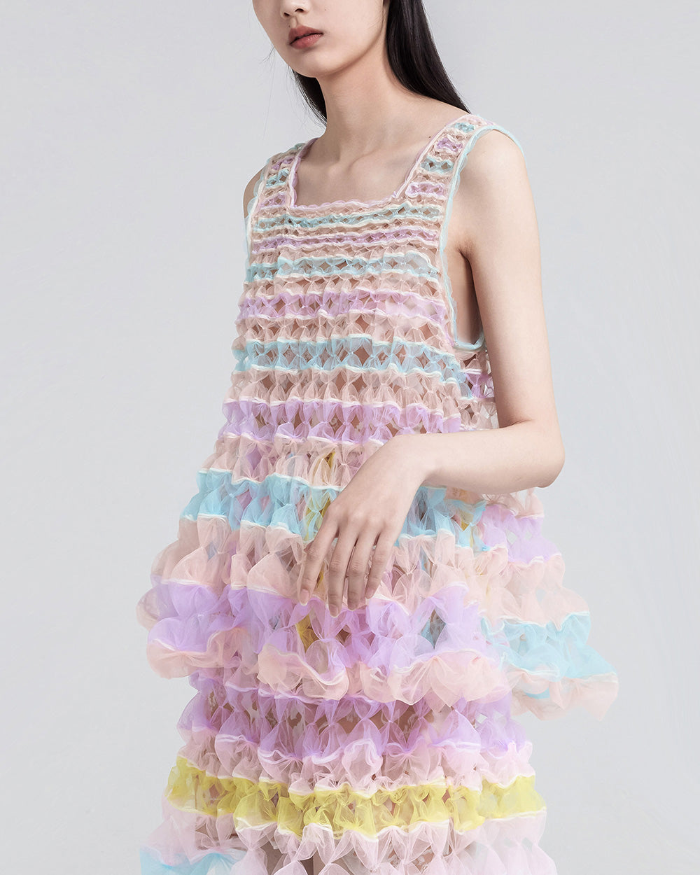 WOMEN GIRL PASTEL SLEEVELESS FLOWY STYLE AIR RIBBON A LINE VEST TOP