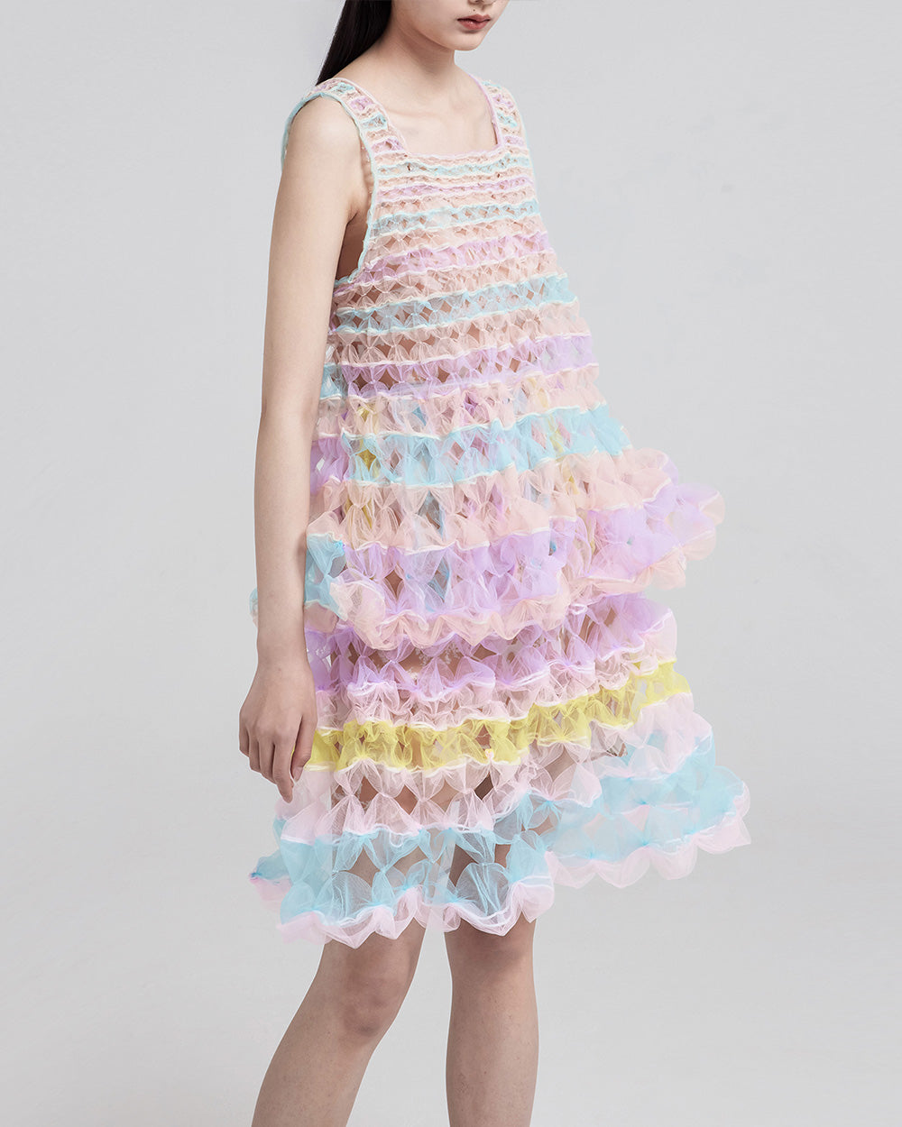 WOMEN GIRL PASTEL SLEEVELESS FLOWY STYLE AIR RIBBON A LINE VEST TOP