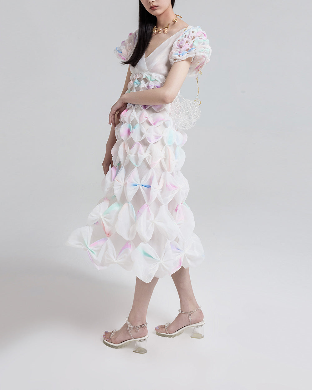 WOMEN GIRL WHITE V NECK MAXI AIR RIBBON CROSS OVER BUST DRESS