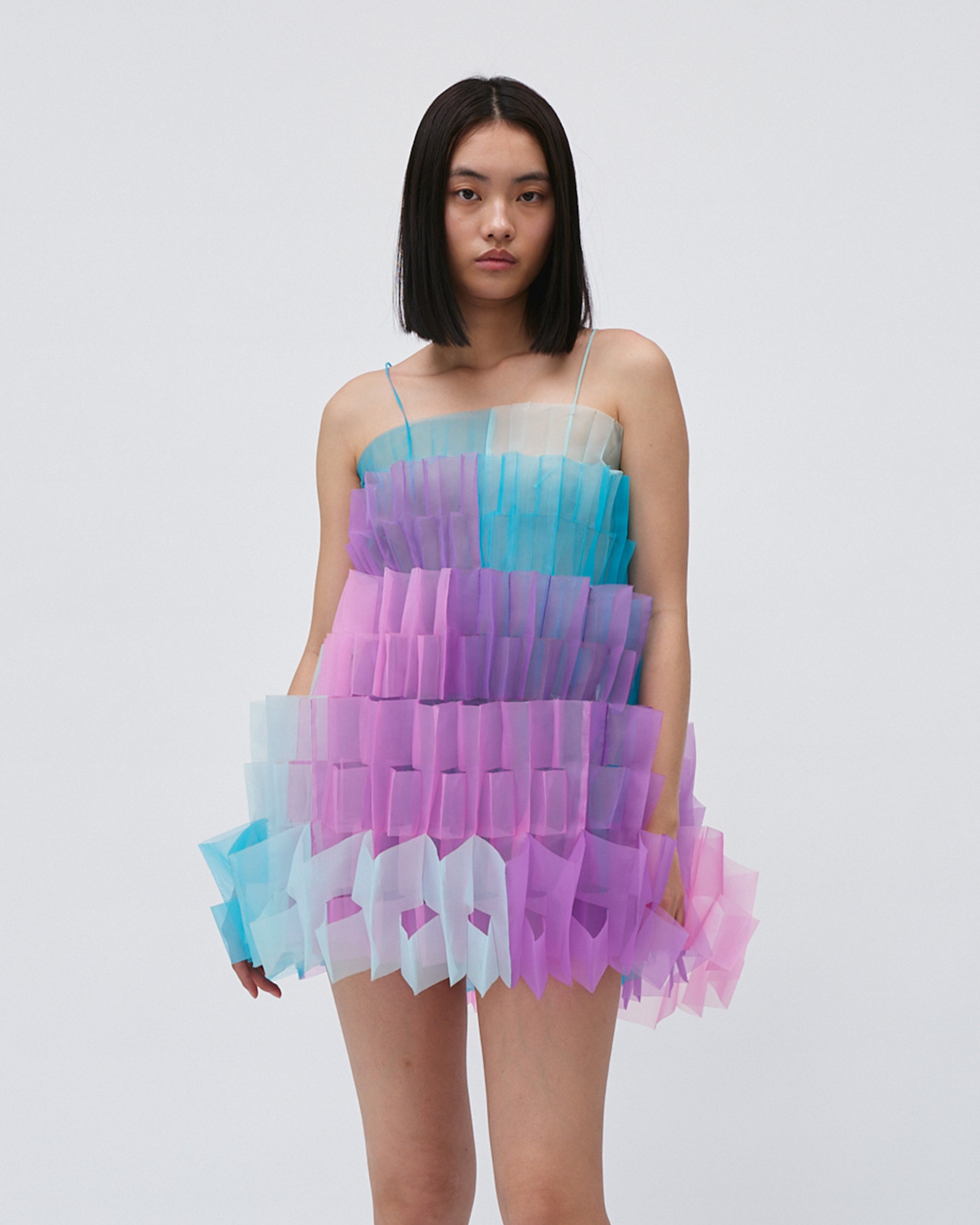 WOMENS PLEATED LAYERED MINI TOP BRIDAL WEDDING EVENING WEAR IN PASTEL PALETTE BLUE PURPLE 
