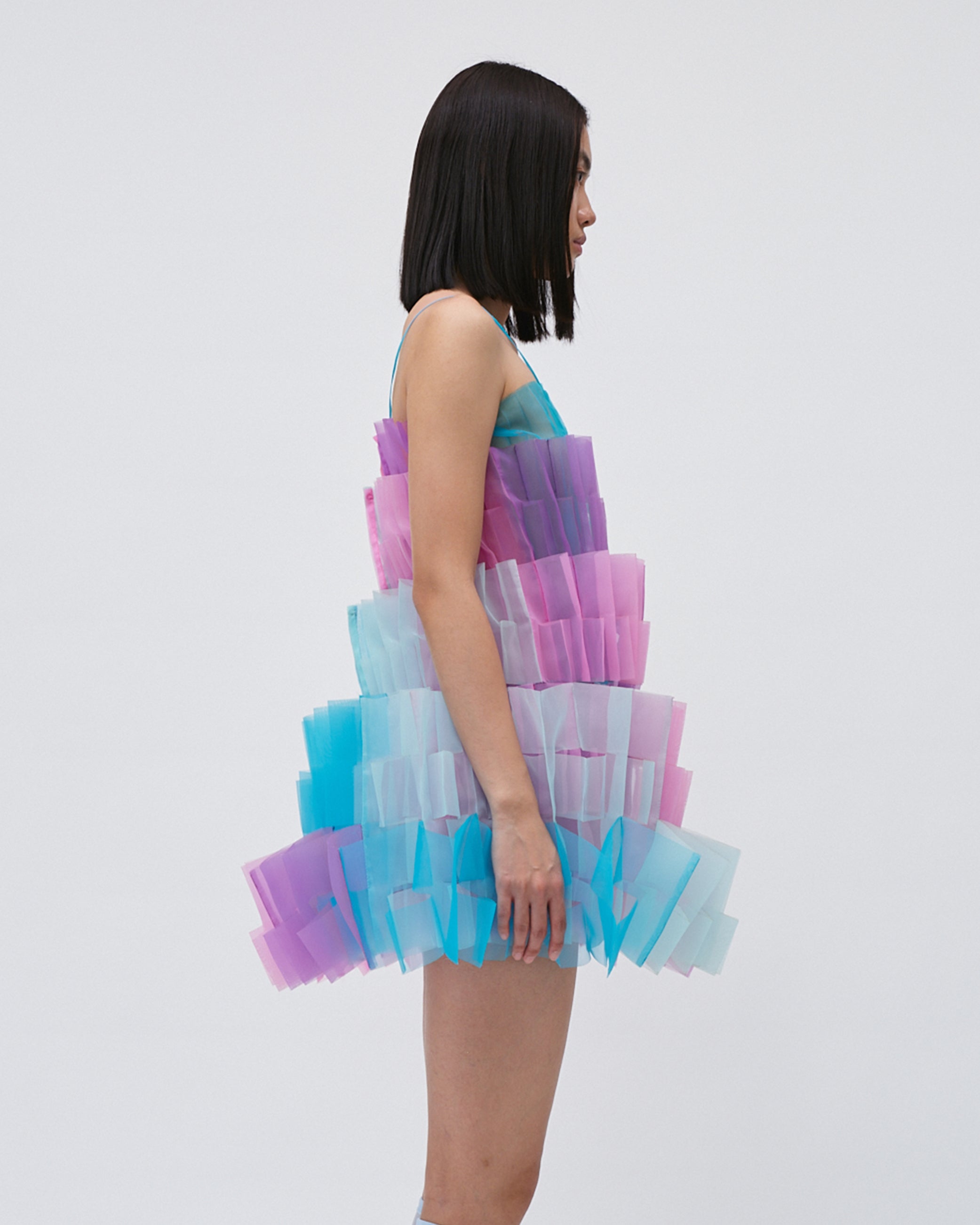 WOMENS PLEATED LAYERED MINI TOP BRIDAL WEDDING EVENING WEAR IN PASTEL PALETTE BLUE PURPLE 