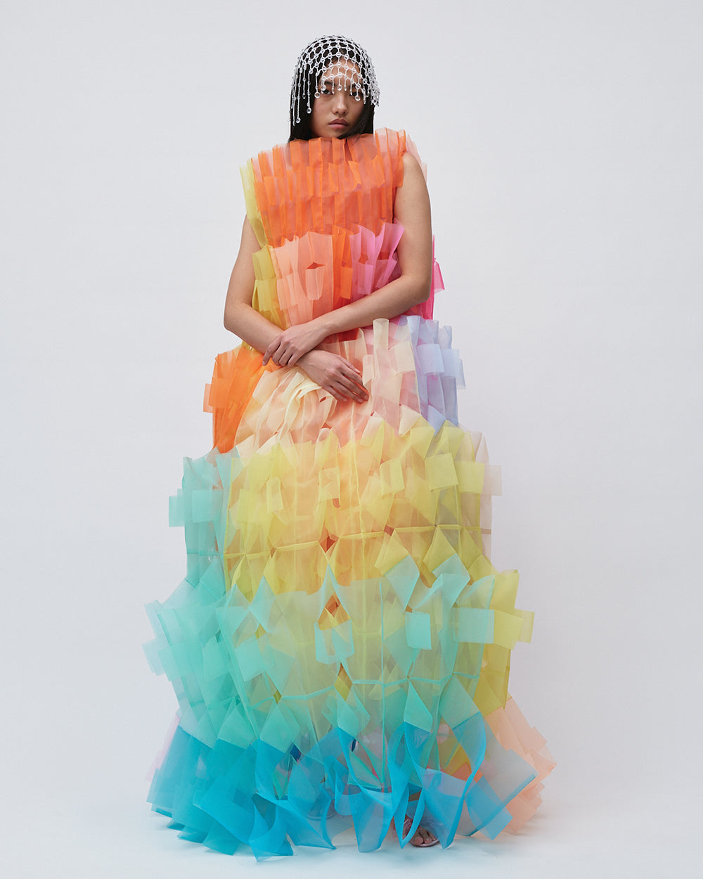 WOMENS PLEATED LAYERED MAXI DRESS BRIDAL WEDDING EVENING WEAR GOWN IN RAINBOW PALETTE PINK RED YELLOW ORANGE GREEN BLUE