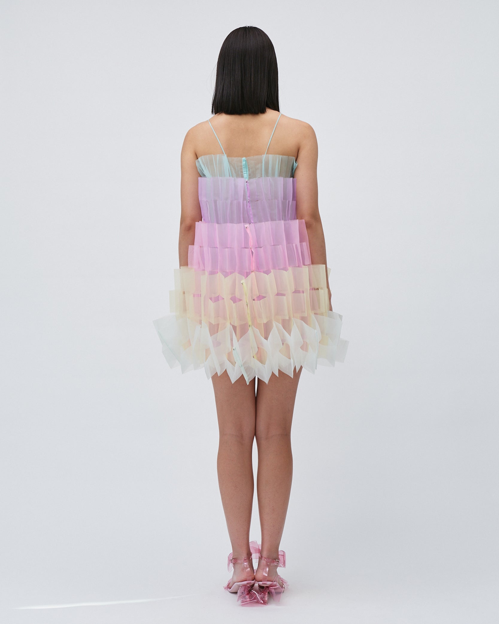 WOMENS PLEATED LAYERED MINI DRESS BRIDAL WEDDING EVENING WEAR IN PASTEL PALETTE PINK PURPLE GREEN 