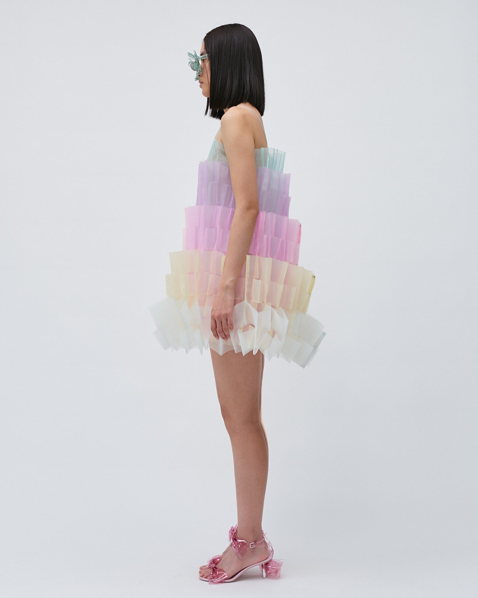 WOMENS PLEATED LAYERED MINI DRESS BRIDAL WEDDING EVENING WEAR IN PASTEL PALETTE PINK PURPLE GREEN 